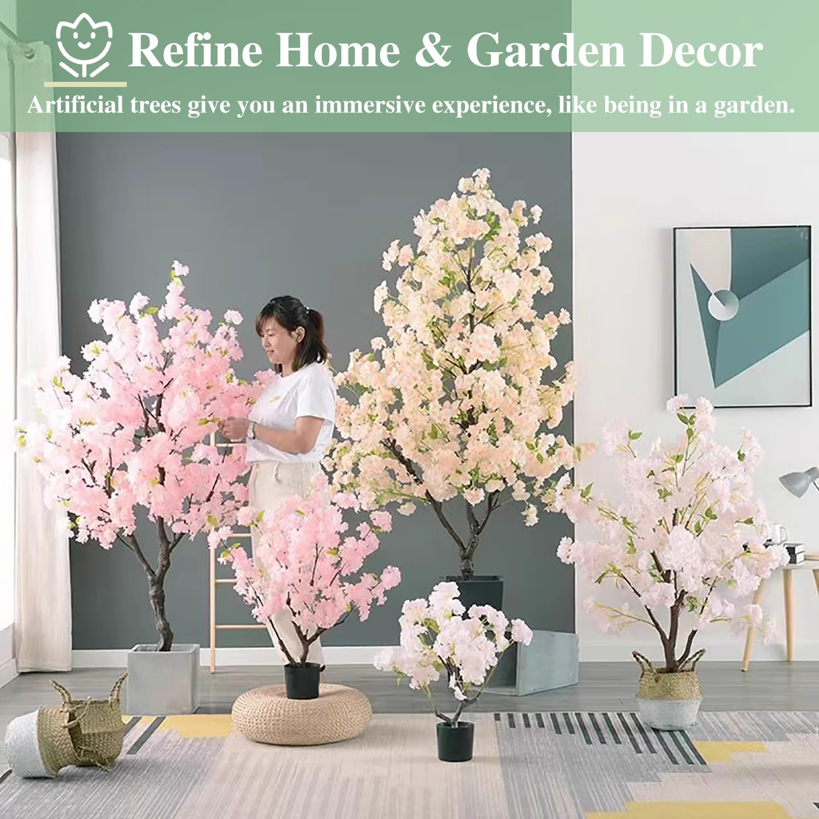 Kunstmatige Japanse roze kersenbloesemboom, grote plant, handgemaakte nep zijden bloemendecoratie, wensboom, for bruiloftsfeest binnen en buiten, restaurant(1.5mx1.2m