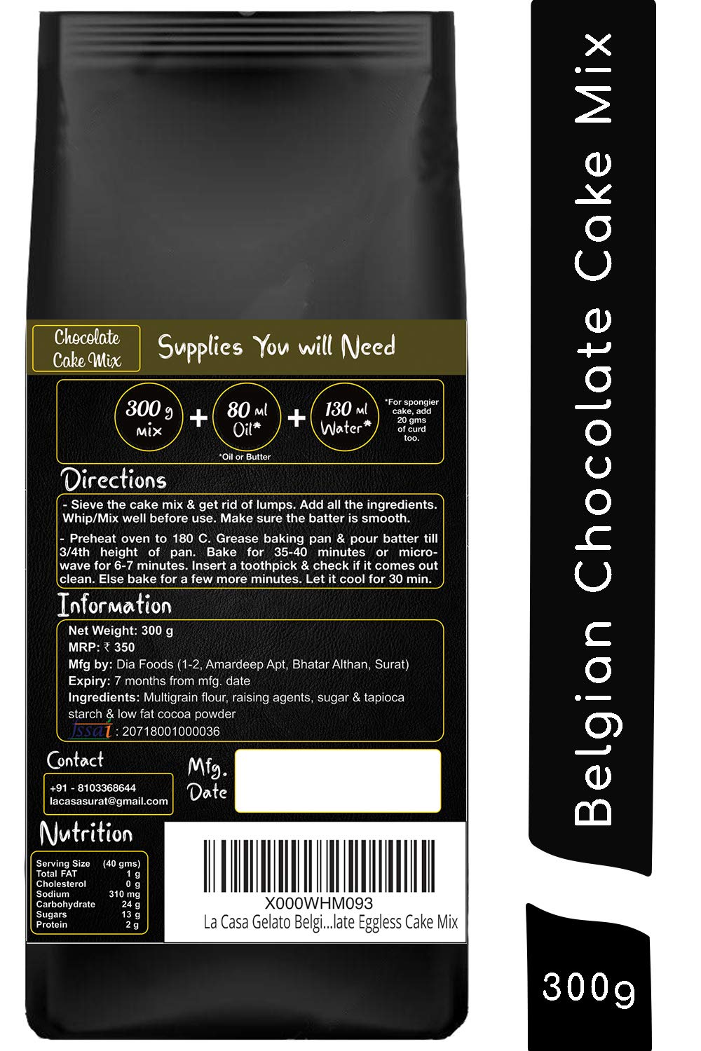 La Casa French Vanilla + Belgian Chocolate + Red Velvet Cake Mix | Combo Pack of 3 | Vegan | Egg-Less | No Colors or Preservatives | 900 g | 1