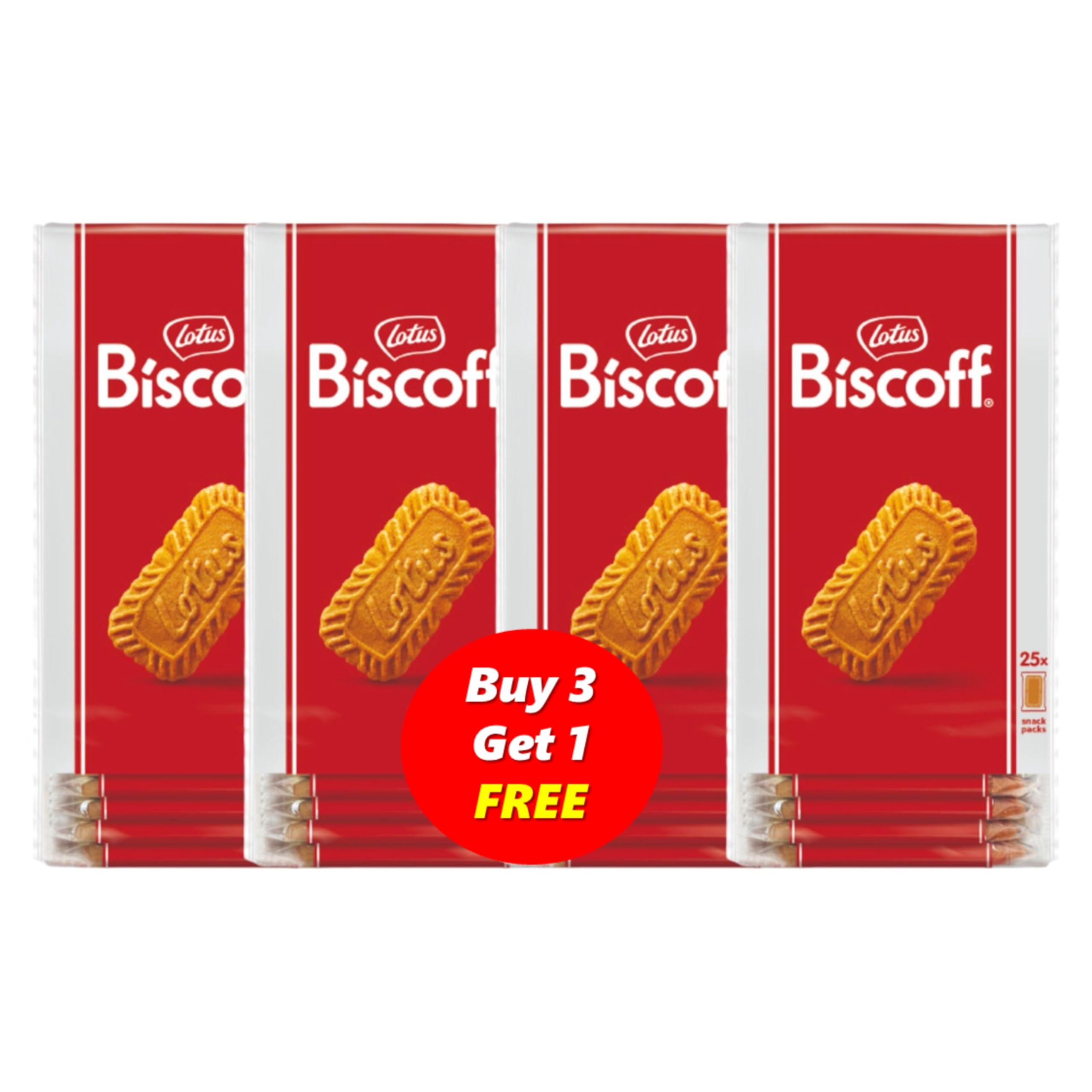 Biscoff Lotus Caramelized Biscuit Cookies - 1P x 25 counts, 3 packs + 1 free bundle, 156g each