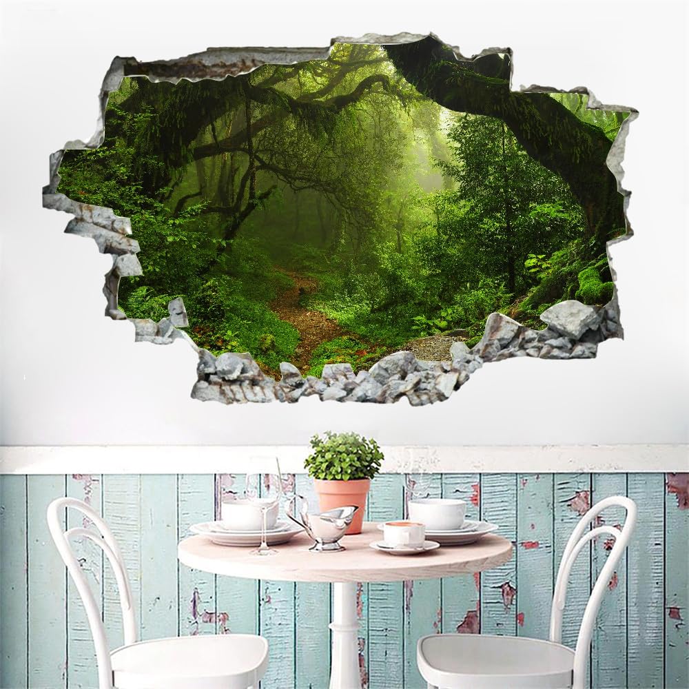 3D Wandtattoo Wanddurchbruch Wandaufkleber, Waldbaum Wandsticker Wanddeko Wandbilder, Natürliche Landschaft Wandaufkleber Für Wohnzimmer Schlafzimmer Badezimmer Flur Küche Möbel Aufkleber