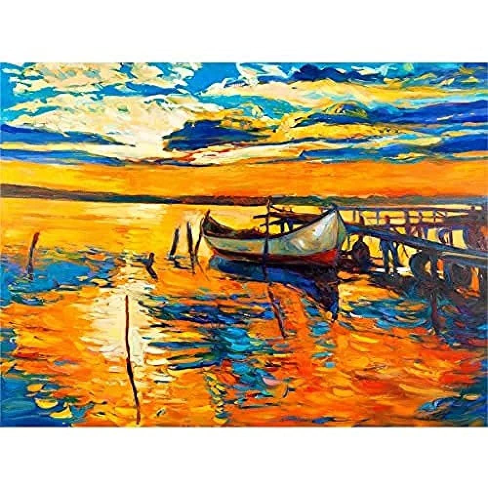 Boat Pier Sunset Ocean Wall Art Print