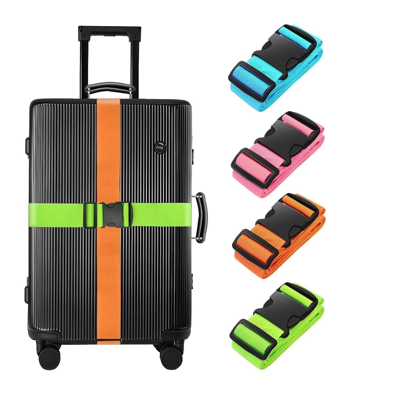 Cinghia Per Valigia Confezione da 4 cinture for valigia Cintura elastica for borsa viaggio telescopica for bagaglio con cinturino fibbia fissa per Bagagli Viaggio(Black 4pcs)