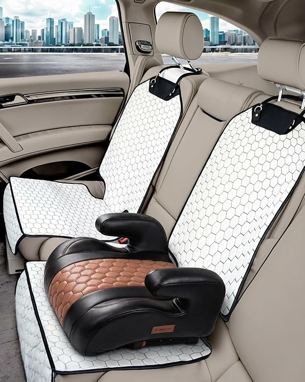 Owleys Set Seat Back Organizer & Car Seat Protector Hexy Waterproof & Non-Slip Protector for Child Car Cushion for Leather and Fabric Seats (White) by Owleys - Image 8