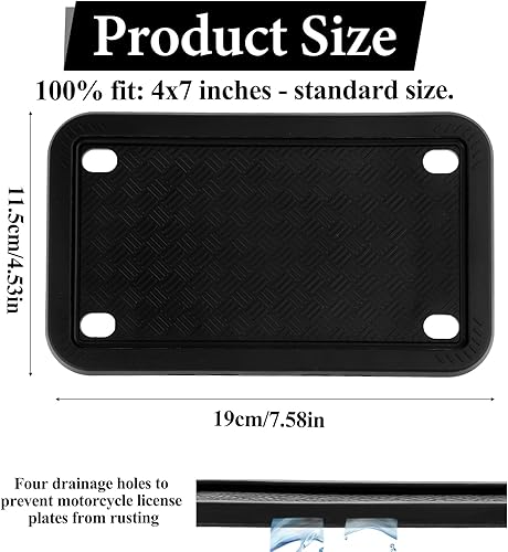 Miniatura 2 de Marcos negros de silicona para placa de matrícula de 4 x 7 pulgadas, cubierta para placa de matrícula de motocicleta, placa de respaldo de