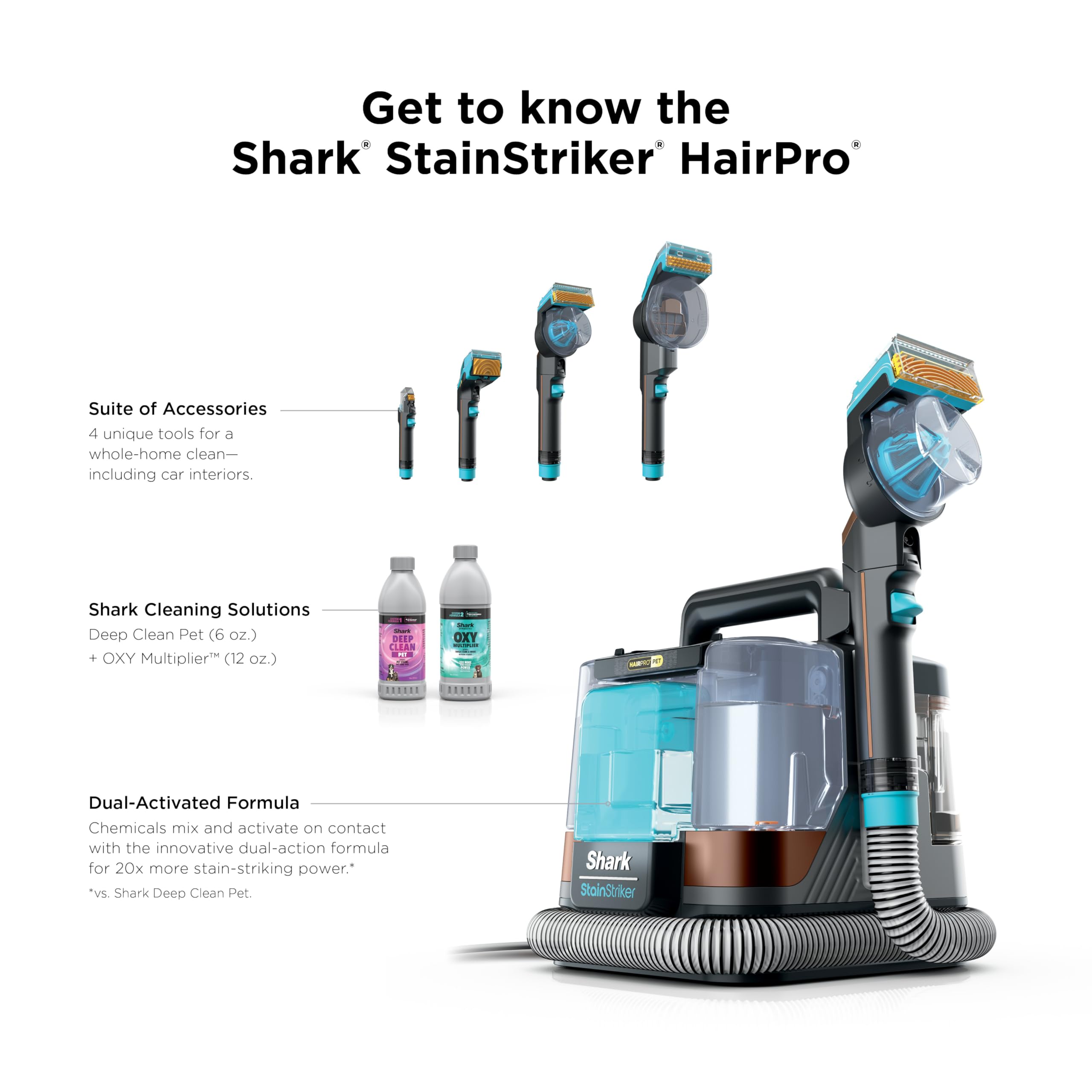 Shark, Tragbarer Teppich-, Teppich- und Polsterreiniger für Haustiere, PX251, StainStriker mit HairPro-Technologie