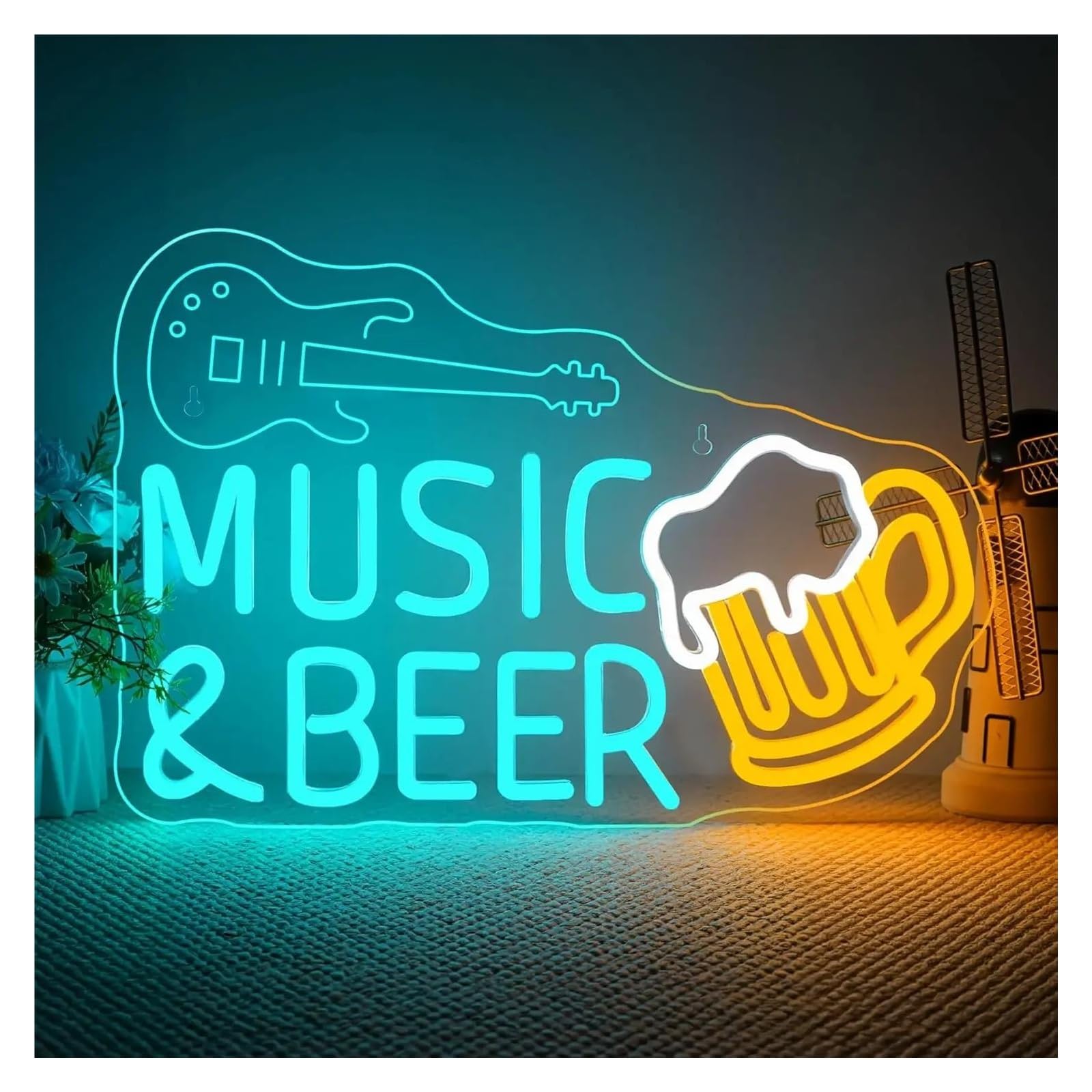 Wiszące neony artystyczne Neon Music Beer Gitara Światło LED Ściemnialne Do Baru Muzyka Na Żywo Miejsce Jaskinia Mężczyzny Impreza Muzyka Studio Dom Klub Dekoracja 41cmx28cm