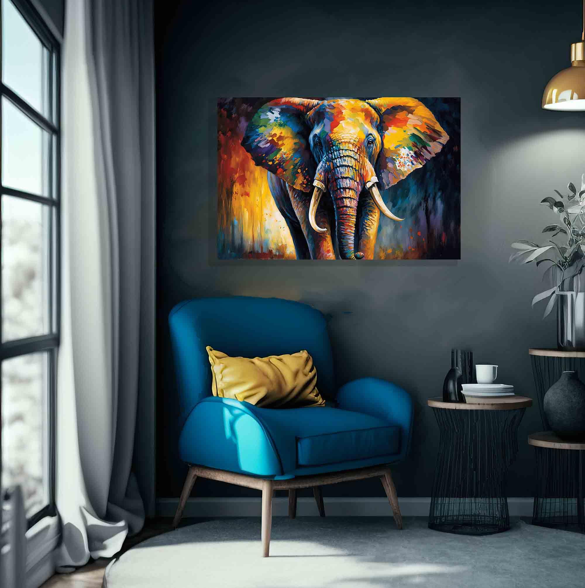 Artley Prints - Elefant Hochformat Bunte Wandleinwand für Wohnzimmer - Abstrakte Dekoration zum Aufhängen Kunstdrucke Gerahmte Bilder groß 86 x 61 cm (34 x 24 Zoll) A1