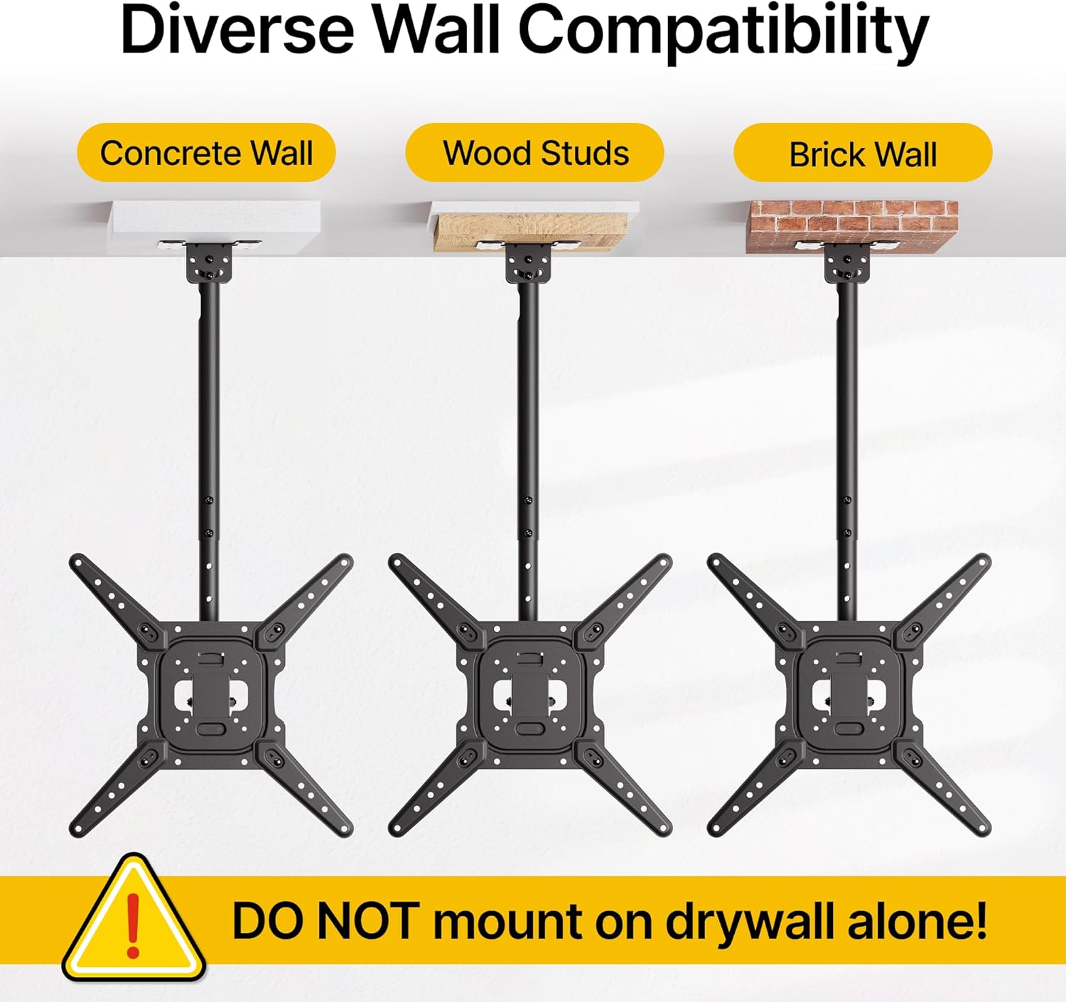 monTEK Ceiling TV Mount for 23-55 inch Flat Screen Displays, Hanging Adjustable Ceiling TV Bracket Fits Most LCD LED OLED 4K TVs, Pole Ceiling Mount Holds up to 77lbs, Max VESA 400x400mm