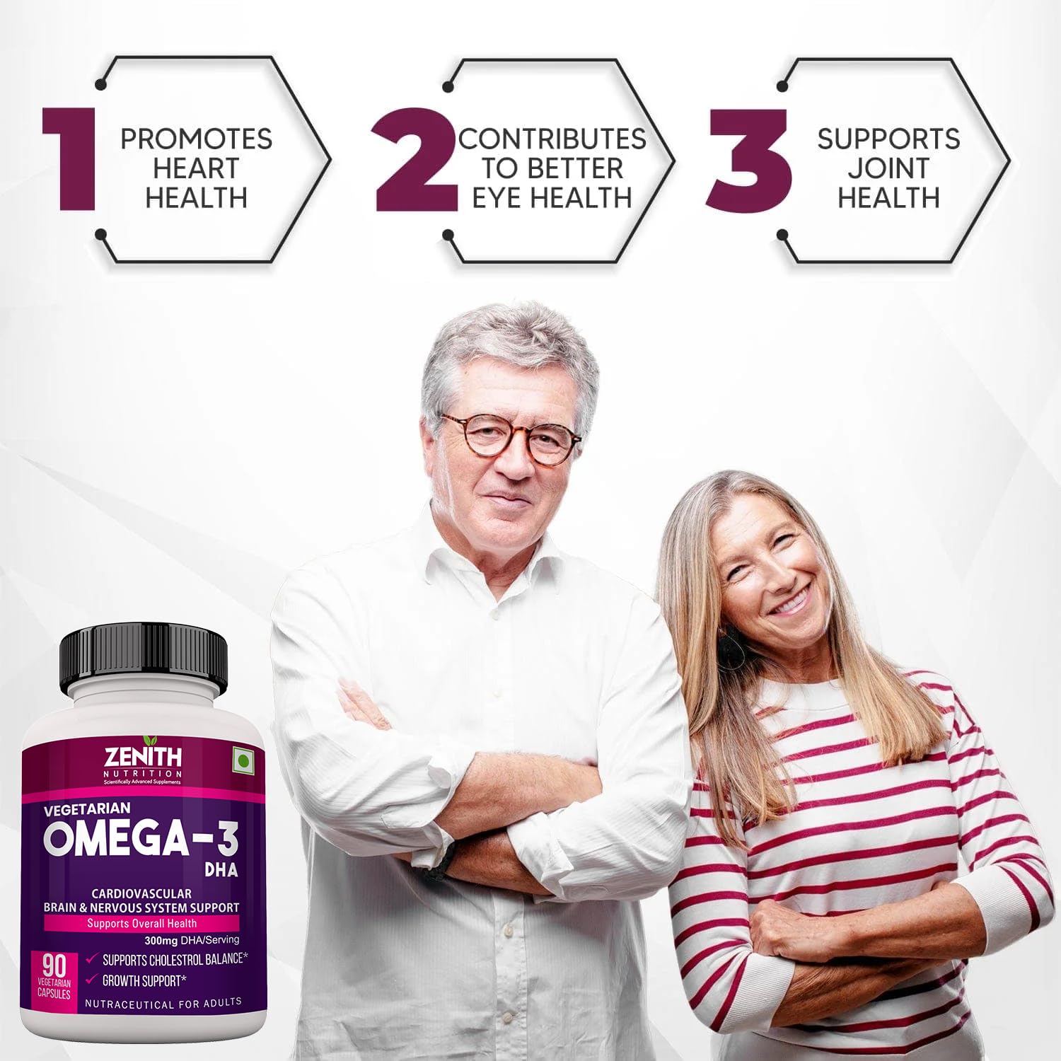 Zenith Nutrition Vegan Omega 3 DHA, Supports Heart, Brain, Joints & Immune System- 90 Veg Capsules