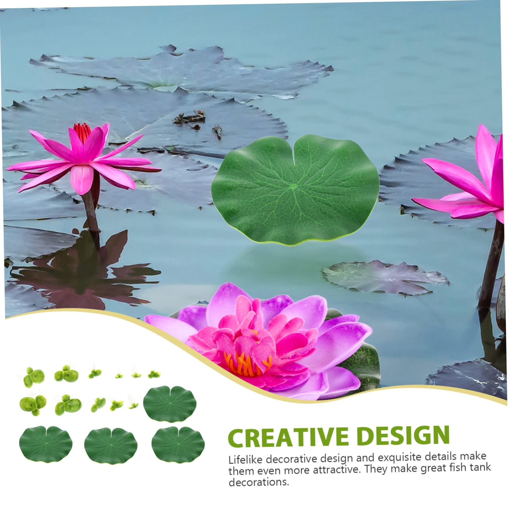 Ciieeo 4 Juegos Hoja de Loto de lenteja de Agua simulada Decoraciones de Acuario Plantas Artificiales Aqua Plant decoración pecera Plantas de Peces Betta Hierba de cría de Peces páginas