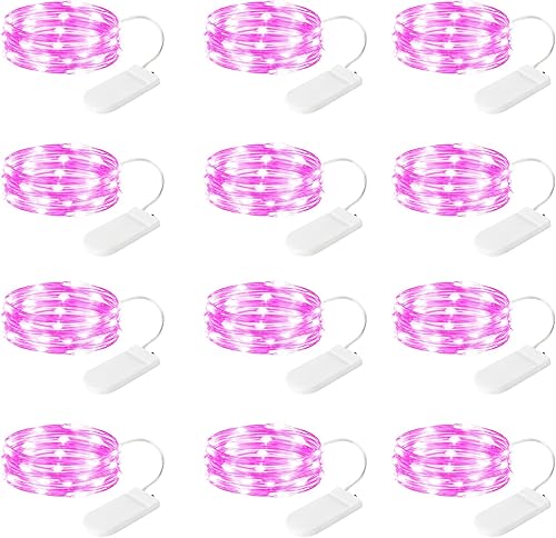 Paquete de 12 luces LED de hadas con pilas, cable plateado impermeable de 7 pies, 20 luces LED de alambre de cobre delgado en colores pastel para
