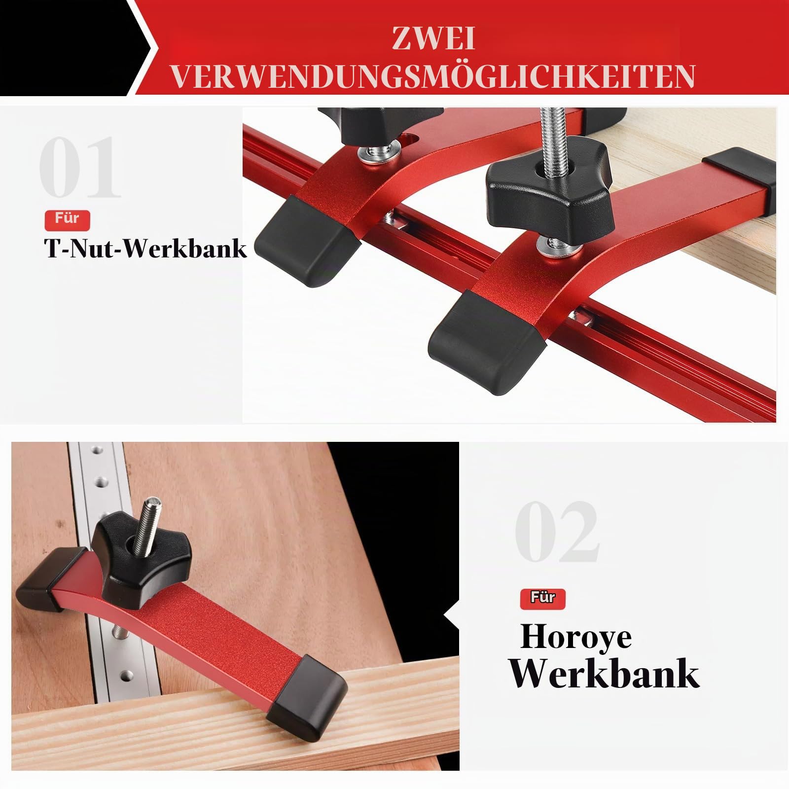 SWAWIS 4 Stück Rot Niederhalter T-Track T Nut Schiene Splint | Aluminiumlegierung T-Track Halteklammer Set, Schienenklemm Schnellspannklemmen für Werkzeug zur Holzbearbeitung