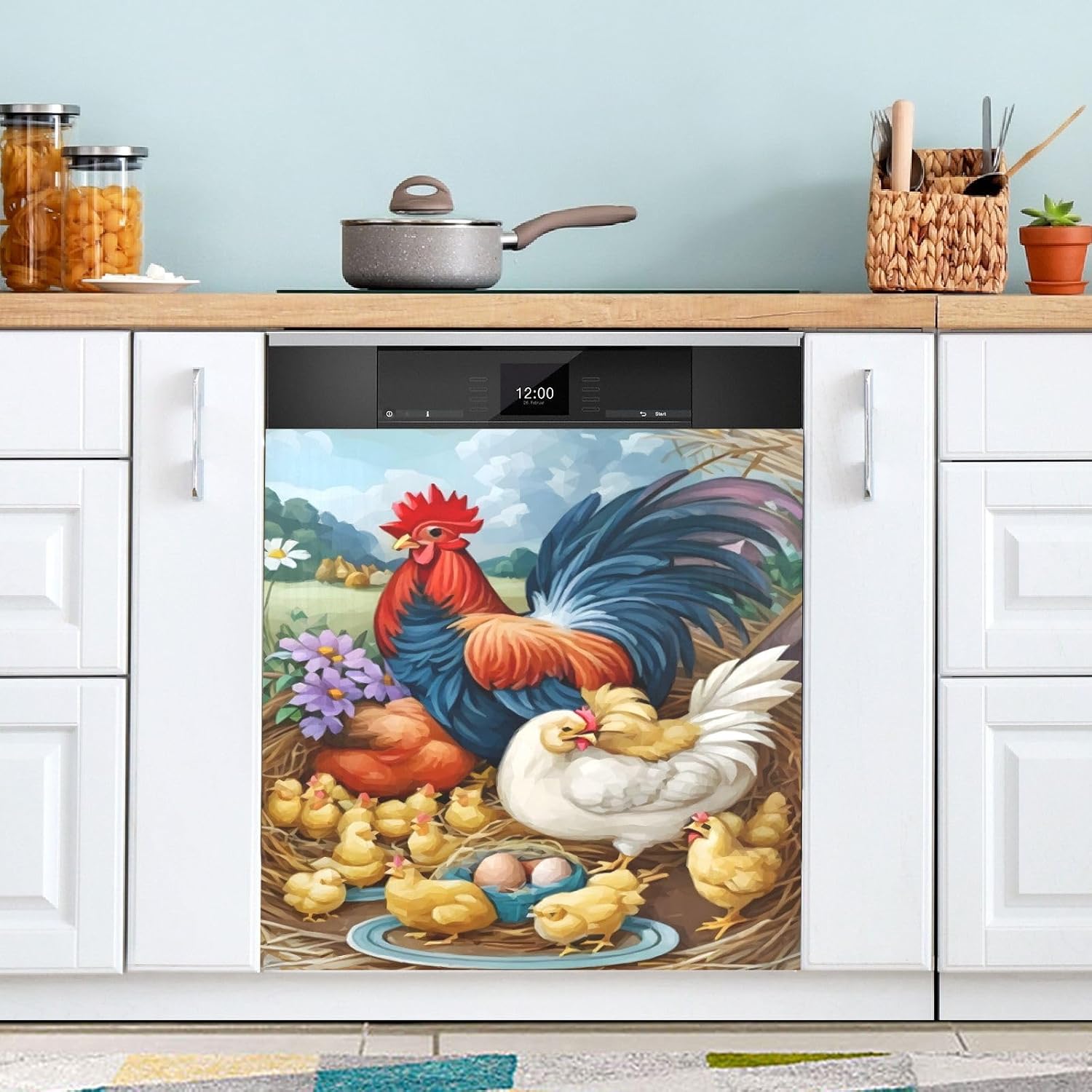 Painting Chickens Rooster Dishwasher Cover Front