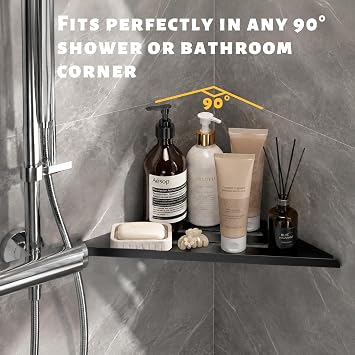 2 Pack Corner Shower Shelf, Stainless Steel Corner Shower Caddy for Bathroom Organizer, Adhesive or Screw Wall Mounted Triangle Storage Rack for Apartments, Black
