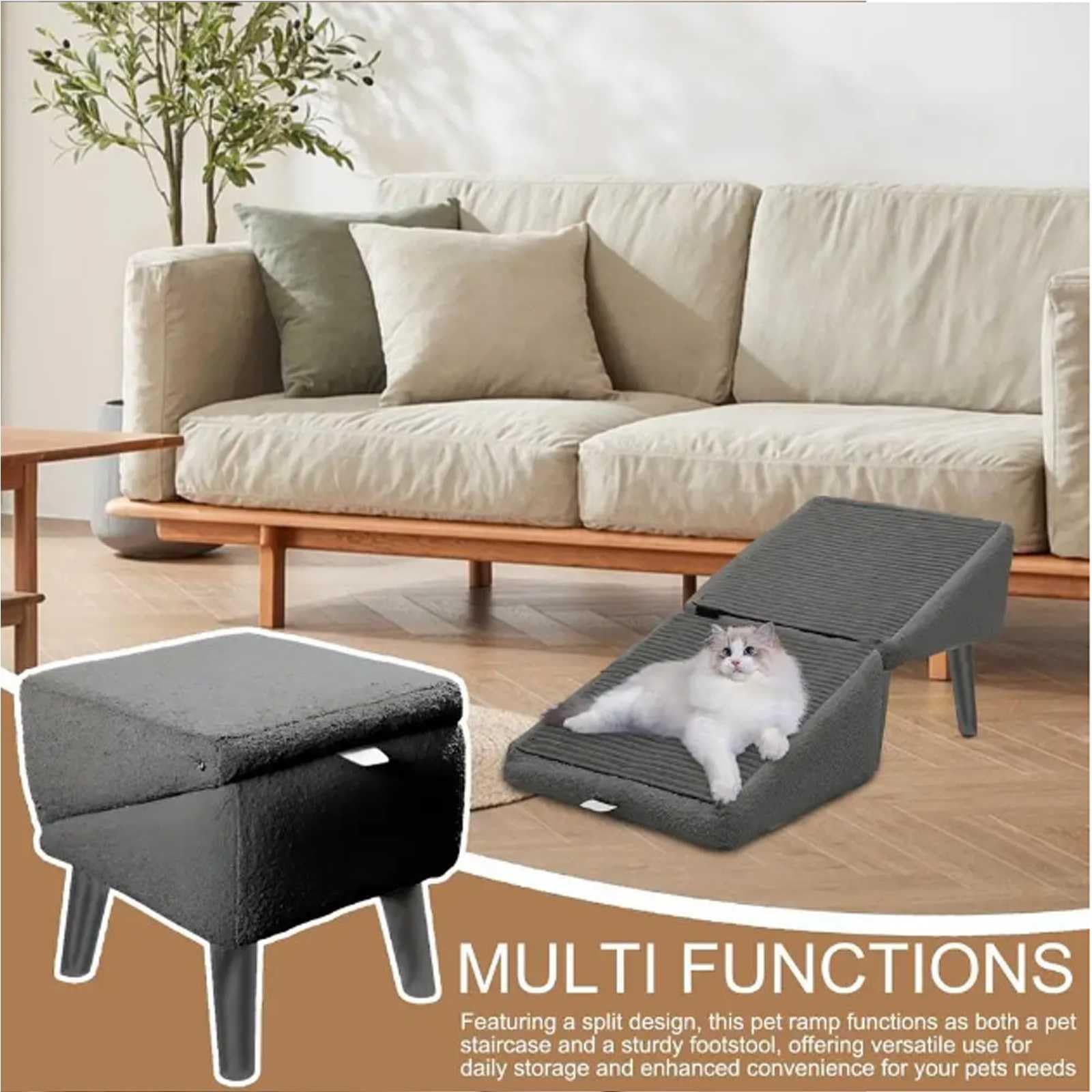 Sgabello ottomano per cani, rampa 2 in 1 divisa per cani, altezza 35,1 cm, sedia pieghevole per cani, rampa ottomana per letto, rampa per cani, scale per artrite, cani anziani di piccola