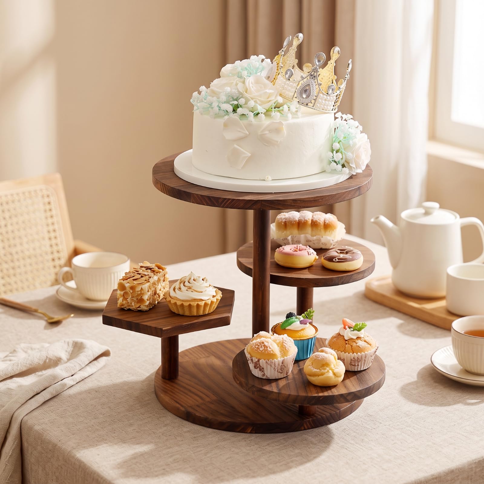 LOVIVER Présentoir à Dessert En Bois Élégant | présentoir En Bois, Robuste, pr collation D'anniverire, Tea Time, Pâtissiers