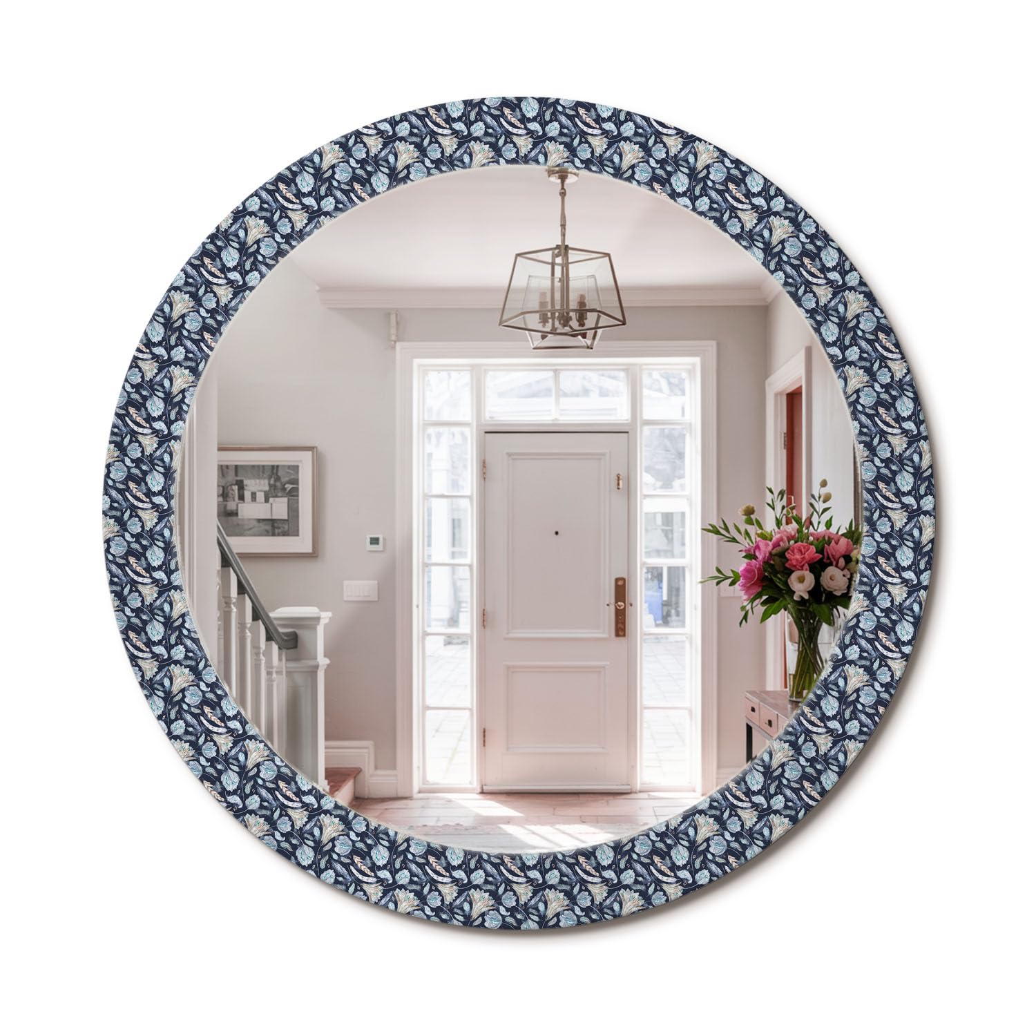 Miroir mural rond déco moderne fi80 avec cadre imprimé bohème chic