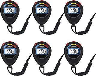 6 Pack Multi-Function Electronic Digital Sport Stopwatch Timer, Large Display with Date Time and Alarm Function,Suitable for Sports Coaches Fitness Coaches and Referees（Black）