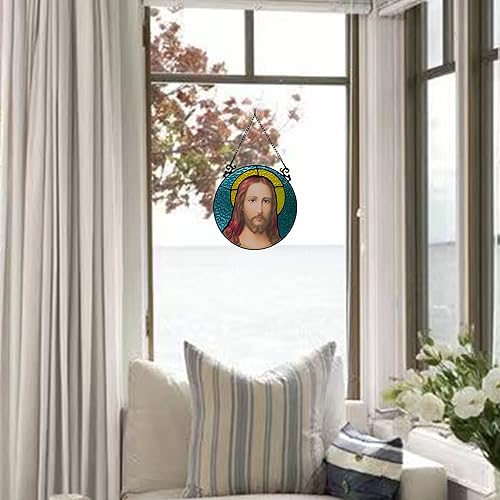 Vista 3 de BOXCASA Cristales cristianos para colgar en la ventana, atrapasoles Jesús sagrada decoración espiritual, regalo cristiano para personas religiosas