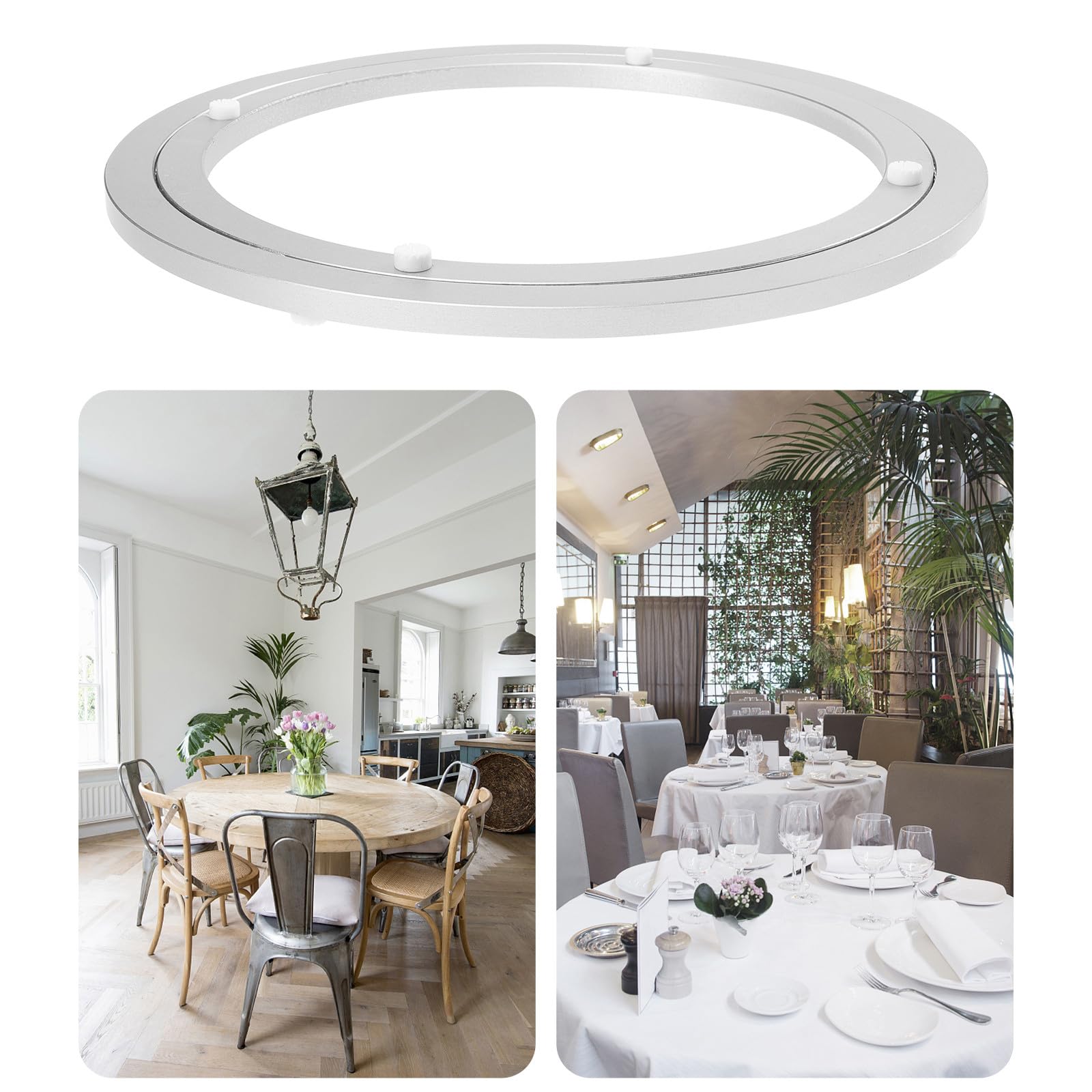 TOYANDONA Base Giratoria de Aleación de Aluminio para Mesa de Comedor, Diseño Silencioso y Fluido, Placa Giratoria Redonda Color Plata para Cocinas y Banquetes