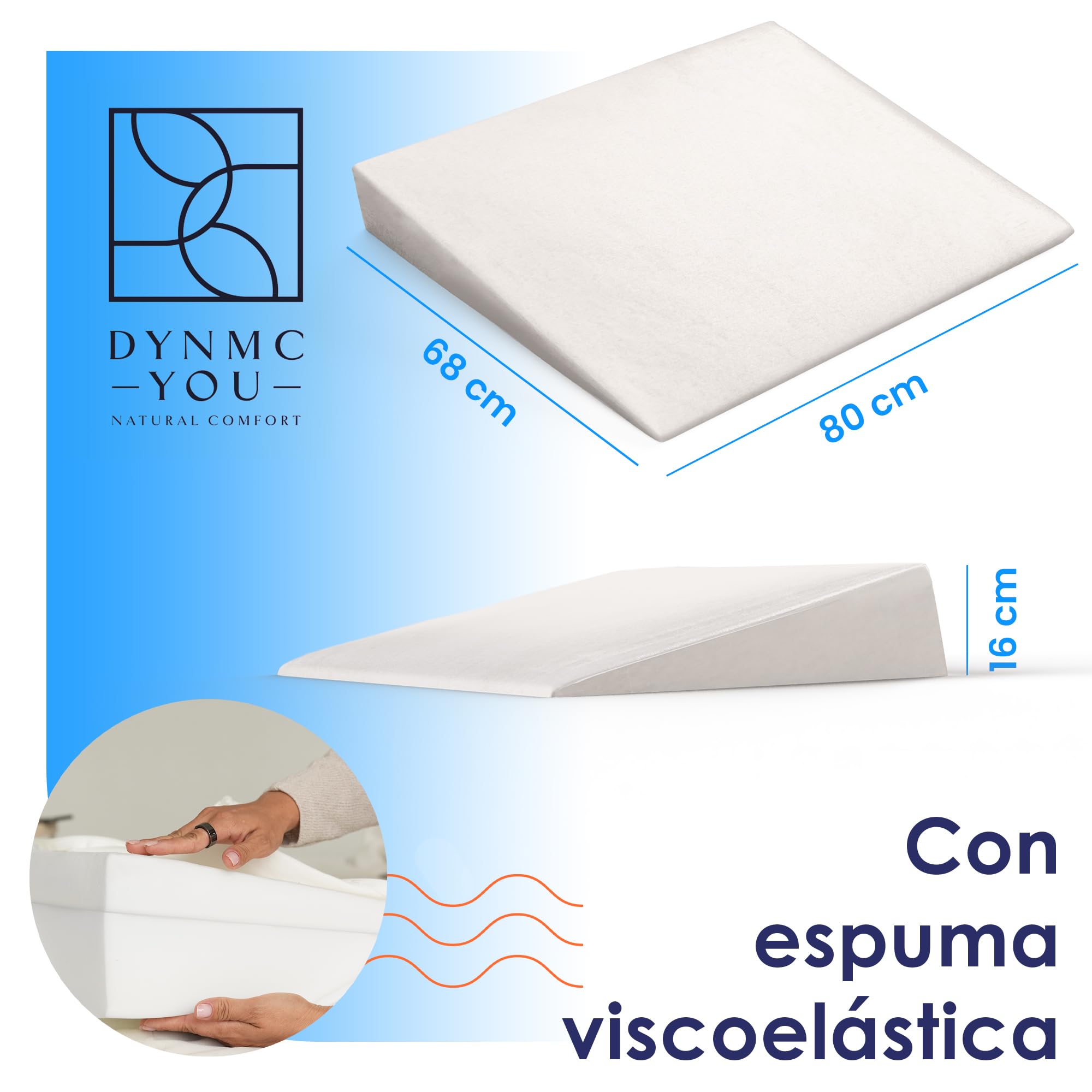 DYNMC you Cuscino a cuneo per letto e divano - Cuscino ergonomico di sostegno per il sonno e la schiena - cuneo da 80 cm per testiera, gambe o seduta, cuscino comfort per adulti (Bianco, 80 cm)