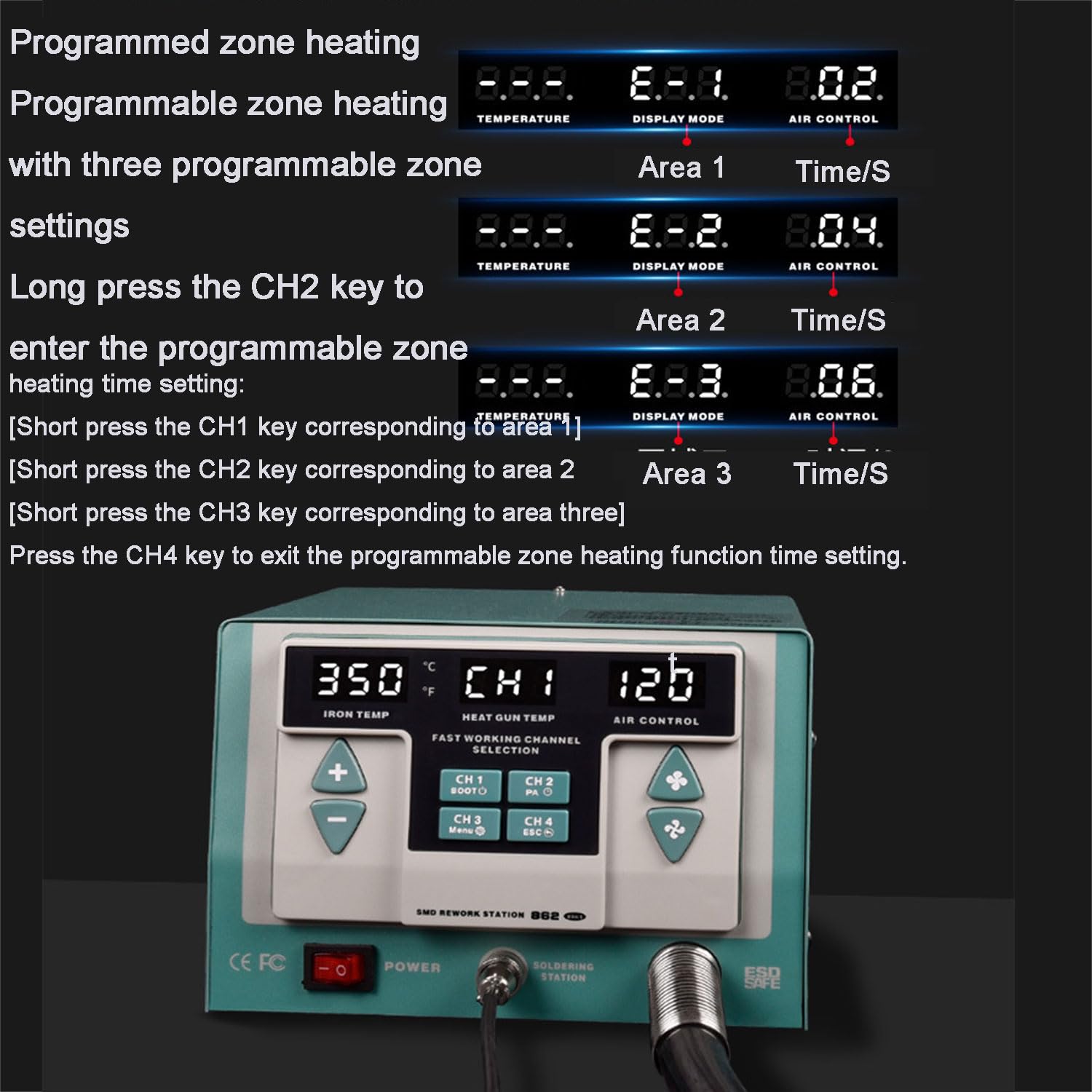 Stazione per saldatore intelligente da 1500 W, kit per saldatore con programmazione a correnti parassite, con impugnatura 245, temperatura regolabile da 212-932 °F e livelli volume d'aria da 1 a 120