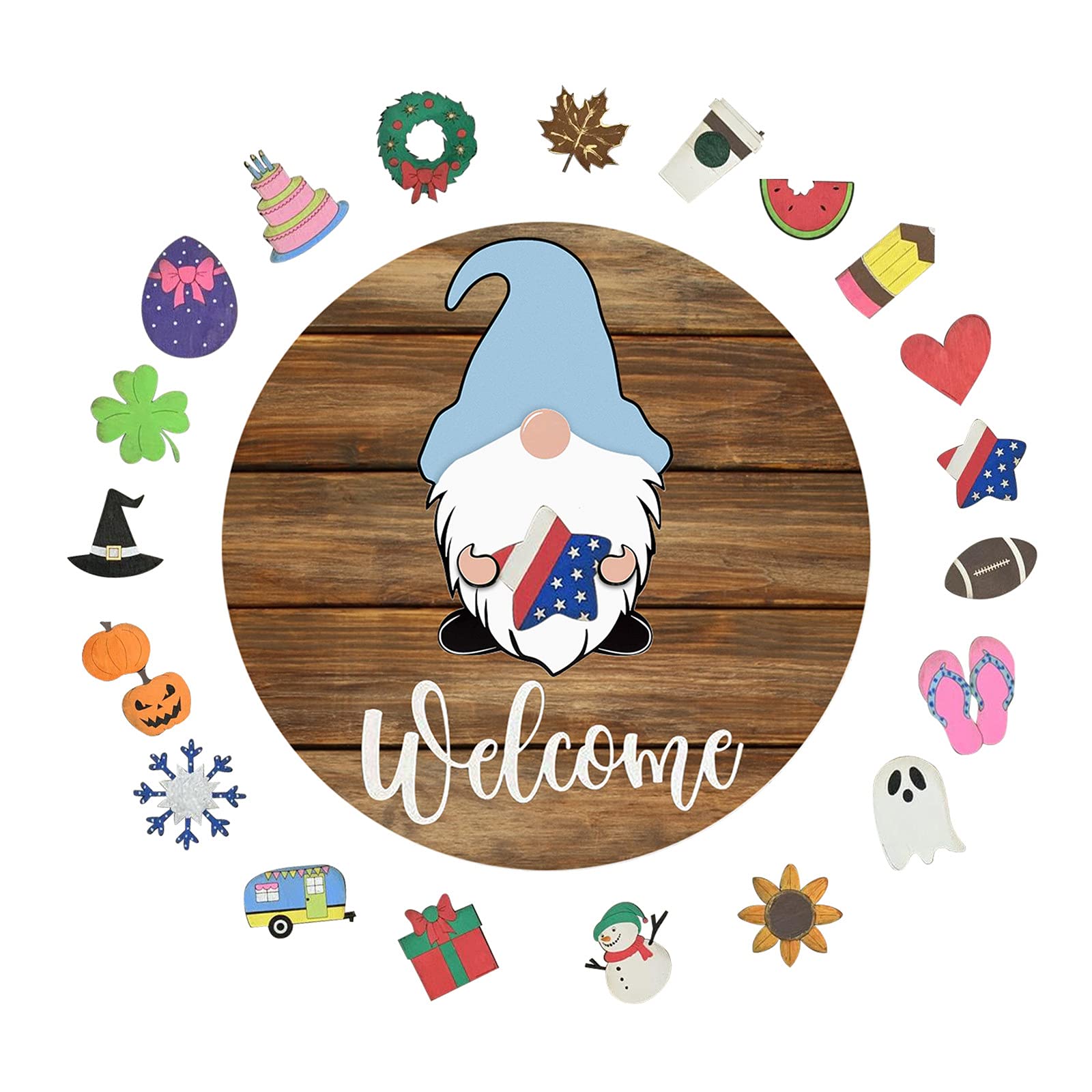 Welcome Sign Hello Front Door Round Wood Sign Hanging Welcome Sign for Farmhouse Porch Spring Welcome Sign Front Door Decoration Holiday Home Decor Sign