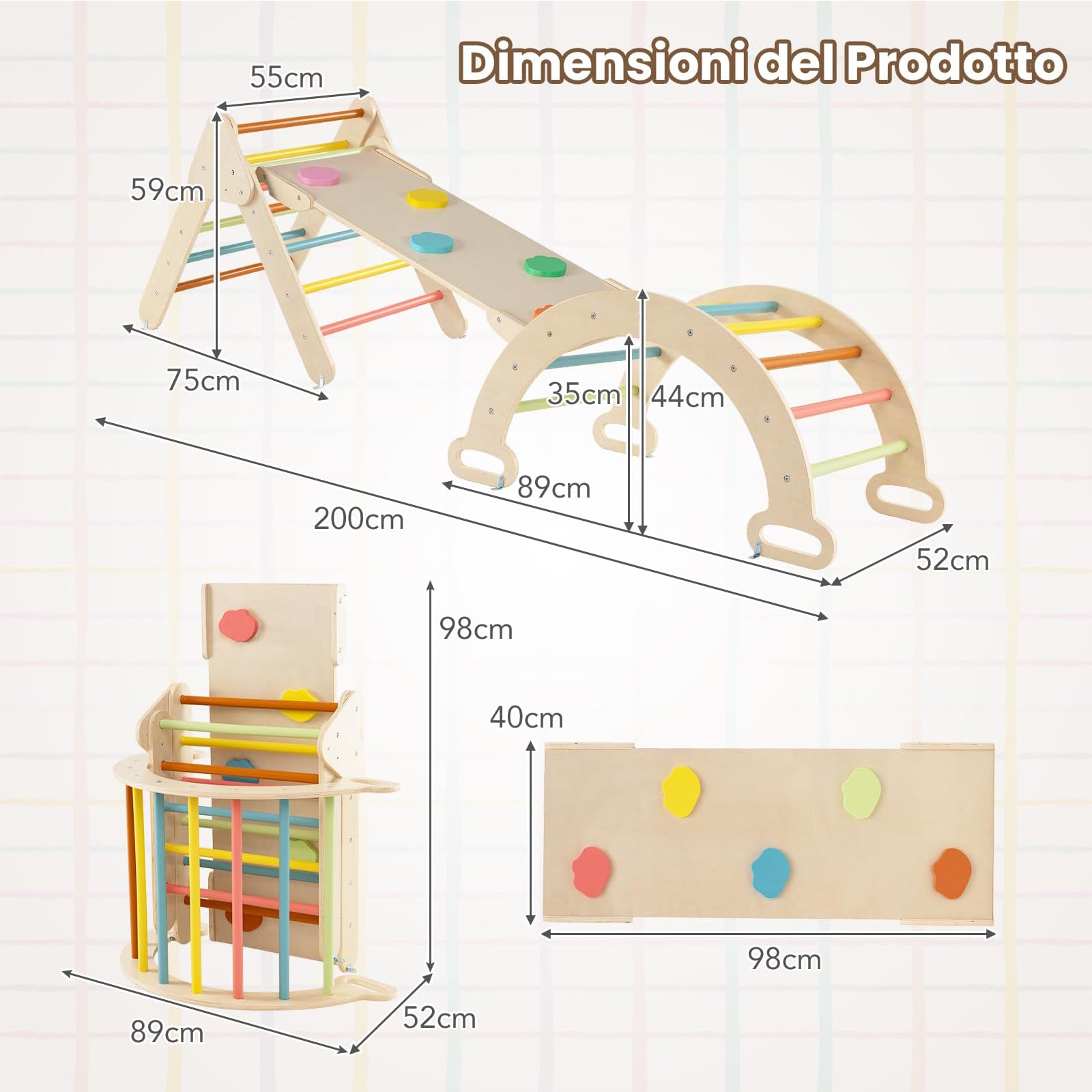 RELAX4LIFE Triangolo da Arrampicata con Scivolo per Bambini (Macaron)