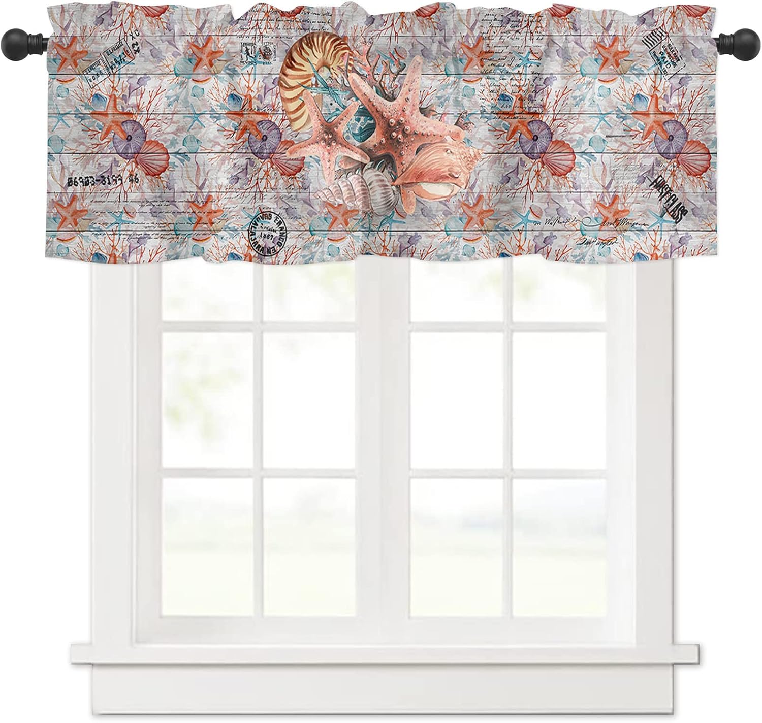 Ocean Kitchen Valances for Windows Starfish Shells Coral on