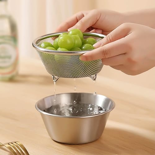 Miniatura 2 de Juego de cuencos de colador de acero inoxidable, cuencos para mezclar tazón de lavado de arroz, colador de alimentos, cesta de lavado de frutas y