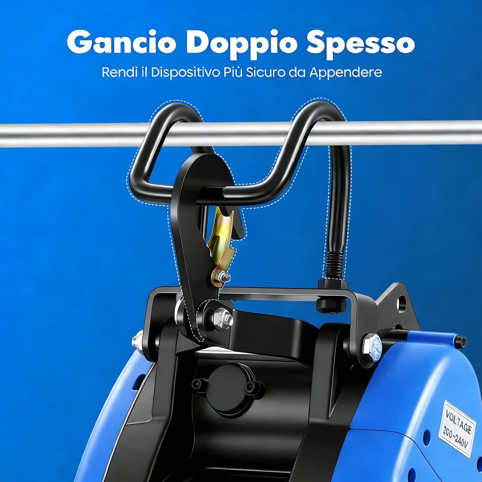 Verricello elettrico mobile, 230 V, 250 kg, portata 19 m/min, telecomando senza fili (100 m), con batteria, manico di controllo del cavo, 1500 W, 29 m, altezza di sollevamento 30 m, fune metallica