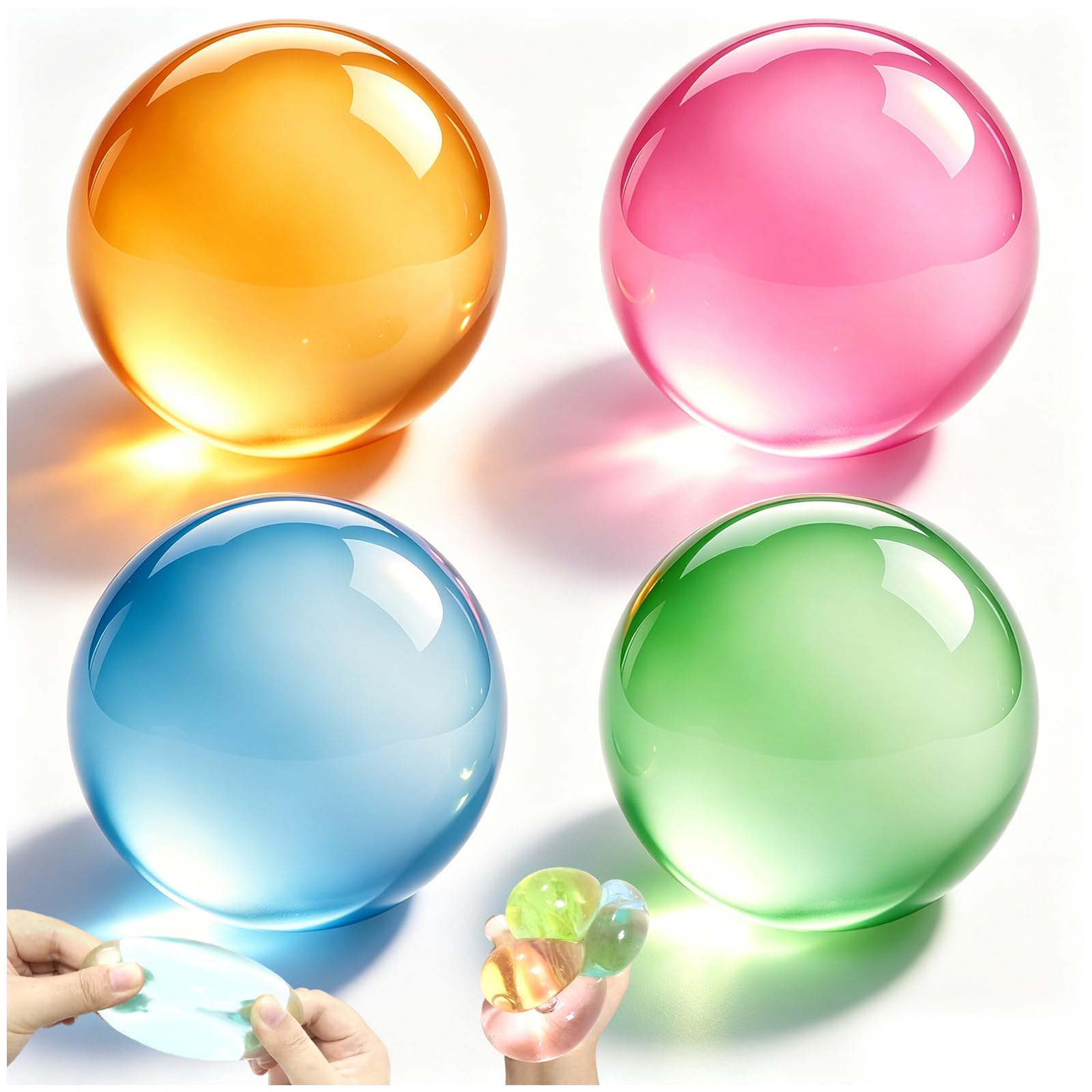 4Pcs Coconut Oil Stress Ball, 5cm Glossy Squishy Fidget Toys, Maltose Filled Squeezy Toys, Smooth Fidget Ball For Effective Anxiety Relief For Kids Adults, Slow Rising Stress Ball For Office, School