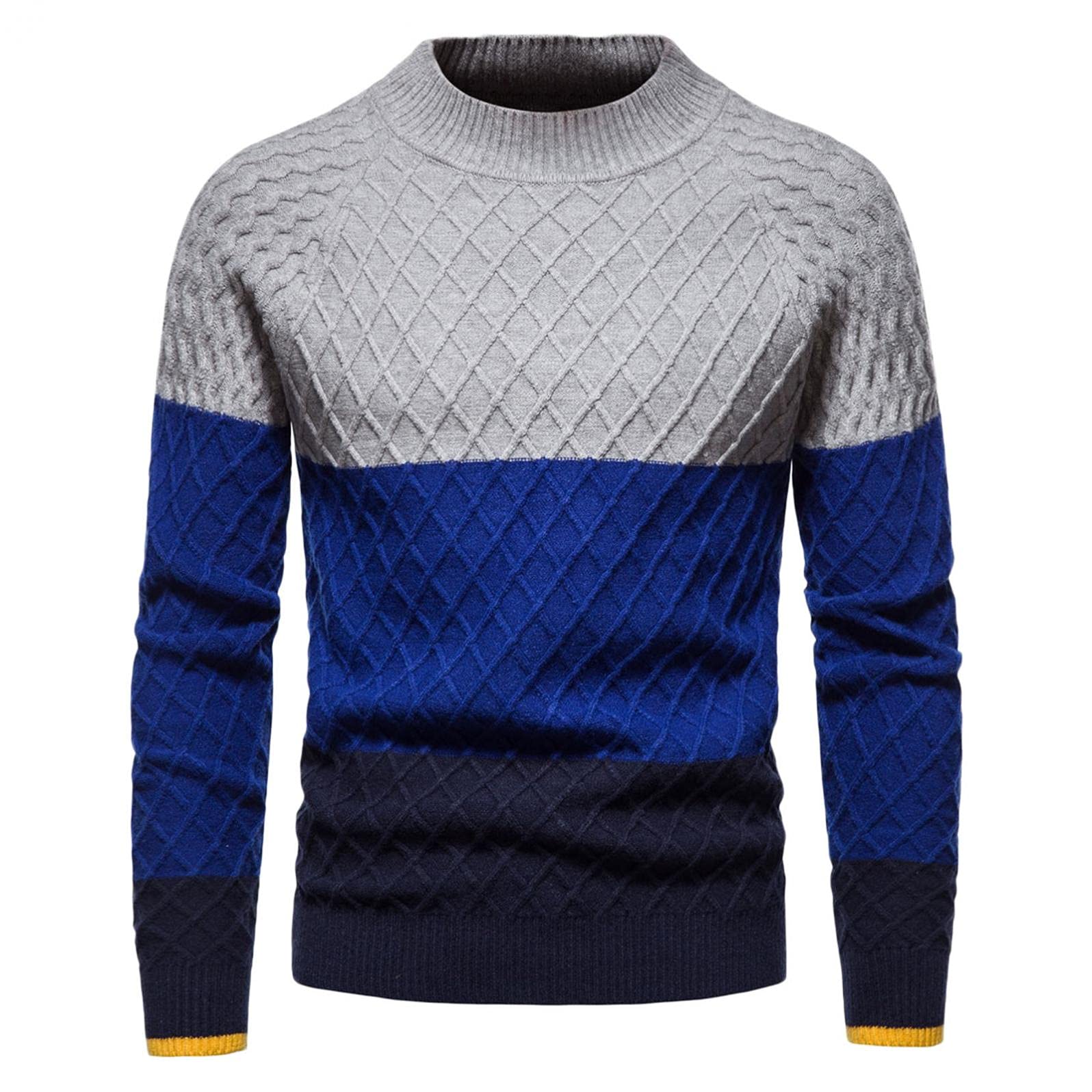LMDGO Men's Kniited Sweaters Long Sleeve Crewneck Sweatshirts Pullover Novelty Patchwork Color Block Jumper Tops Warm Blouse