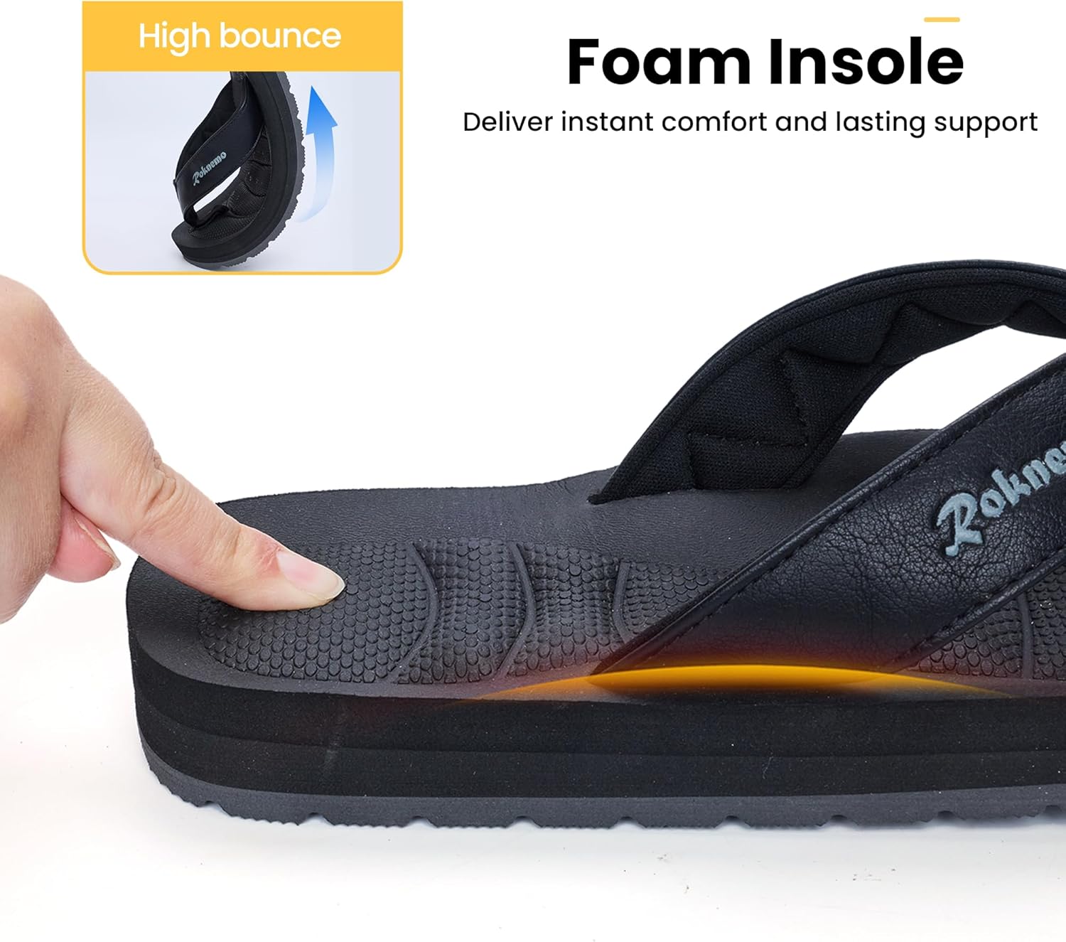 Mens Flip Flops - Comfort Arch Support Slides - Lightweight Foam Slip On Beach Sandals - Waterproof Open Toe Thong Slippers Summer Footwear - Image 4