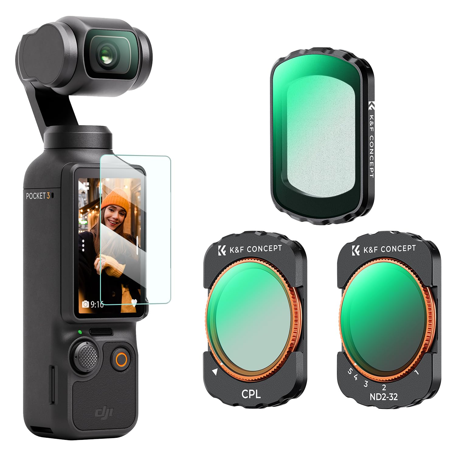 K&F CONCEPT FD161 Kit Filtros Magnéticos Compatible con dji OSMO Pocket 3/4, Filtro Magnético Black Diffusion 1/4+CPL Polarizador+ND2-32, Accesorios para Osmo Pocket 3/4