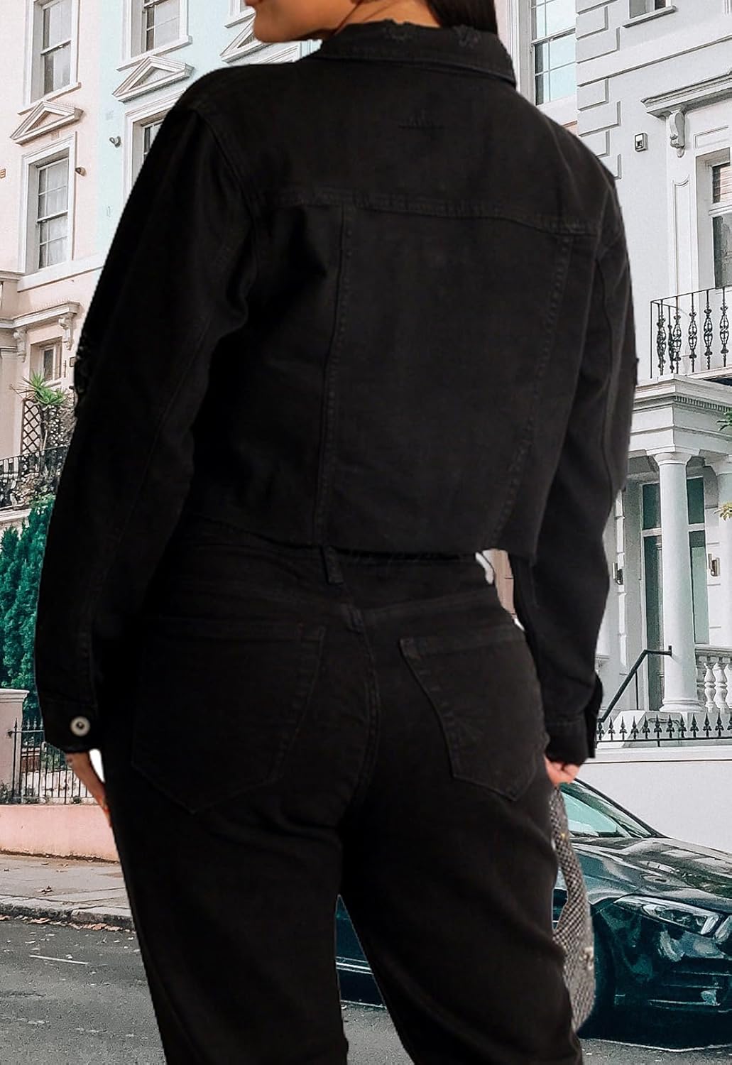 CutieLove Women's Cropped Denim Jackets Long Sleeve Destroyed Crop Top Casual Jean Coat - Image 6