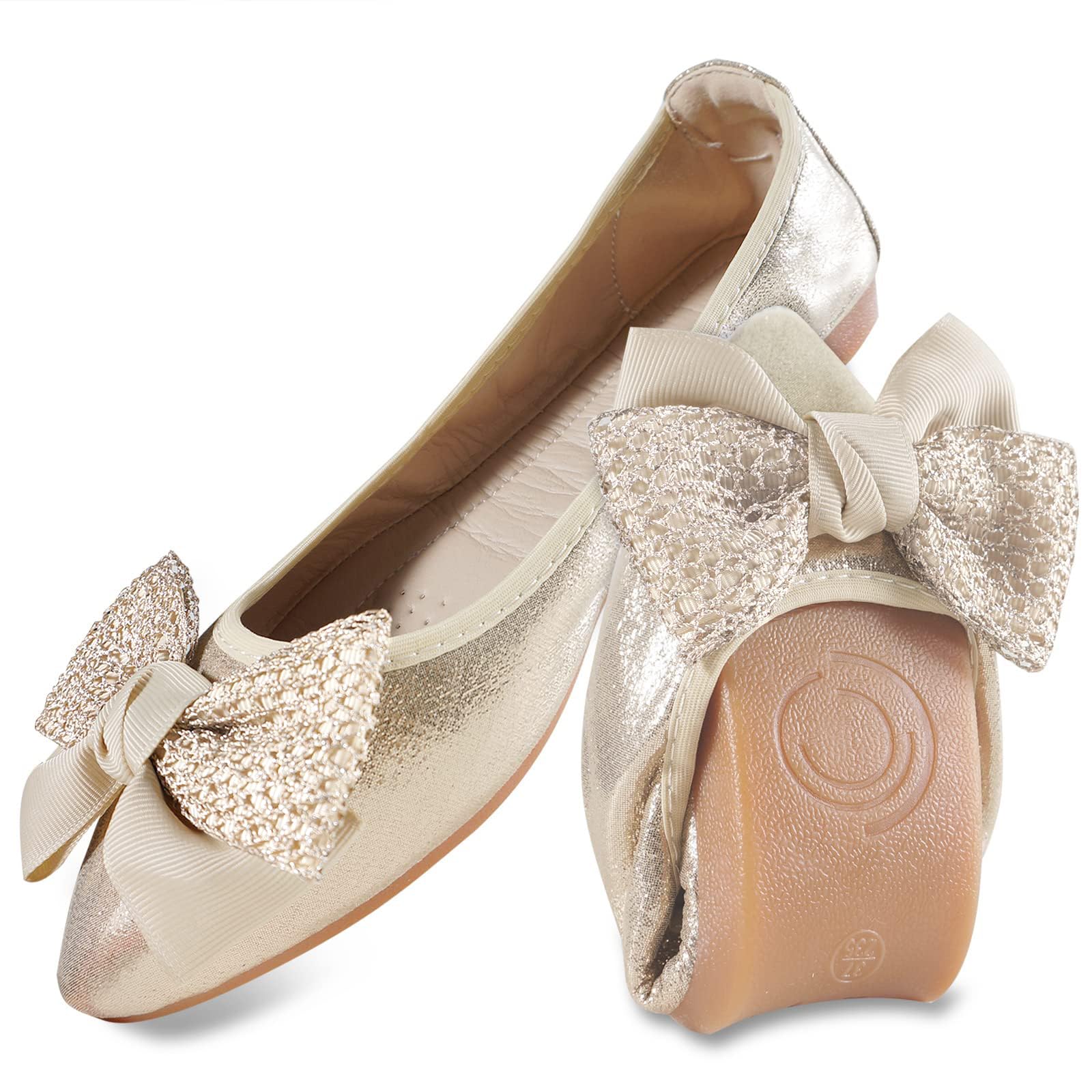 MACHSWON Ballerine da donna scintillanti, comode, casual, a punta, con fiocco, senza lacci, per matrimoni, ballerine eleganti