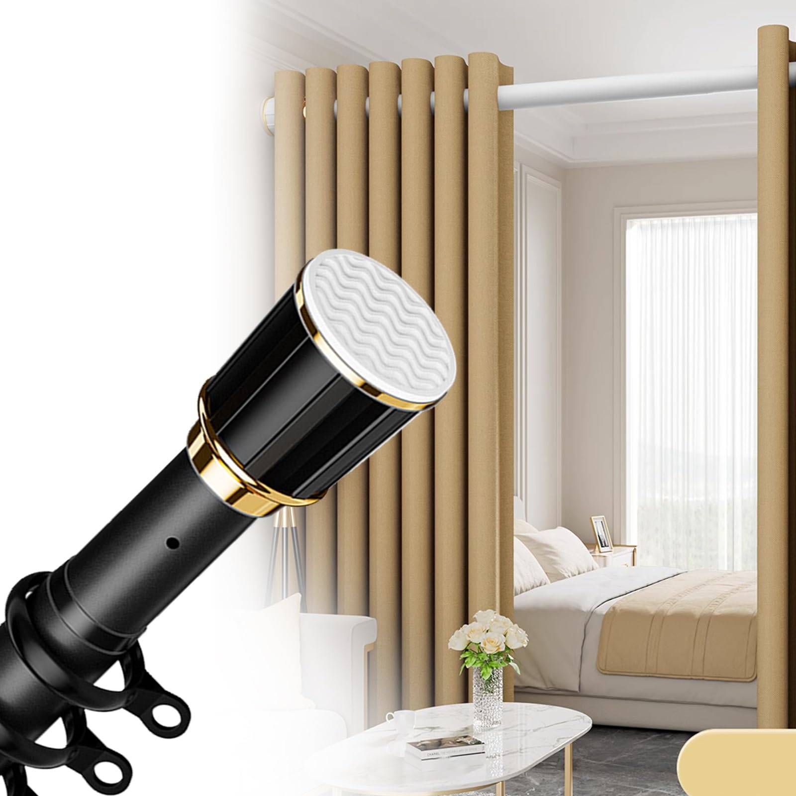 GLDYTVF Adjustable Tension Curtain Rod for Outdoor & Indoor Use 260-350cm No Drilling No Tools No-Slip Design Ideal for Bathrooms Bedrooms Patios - Black