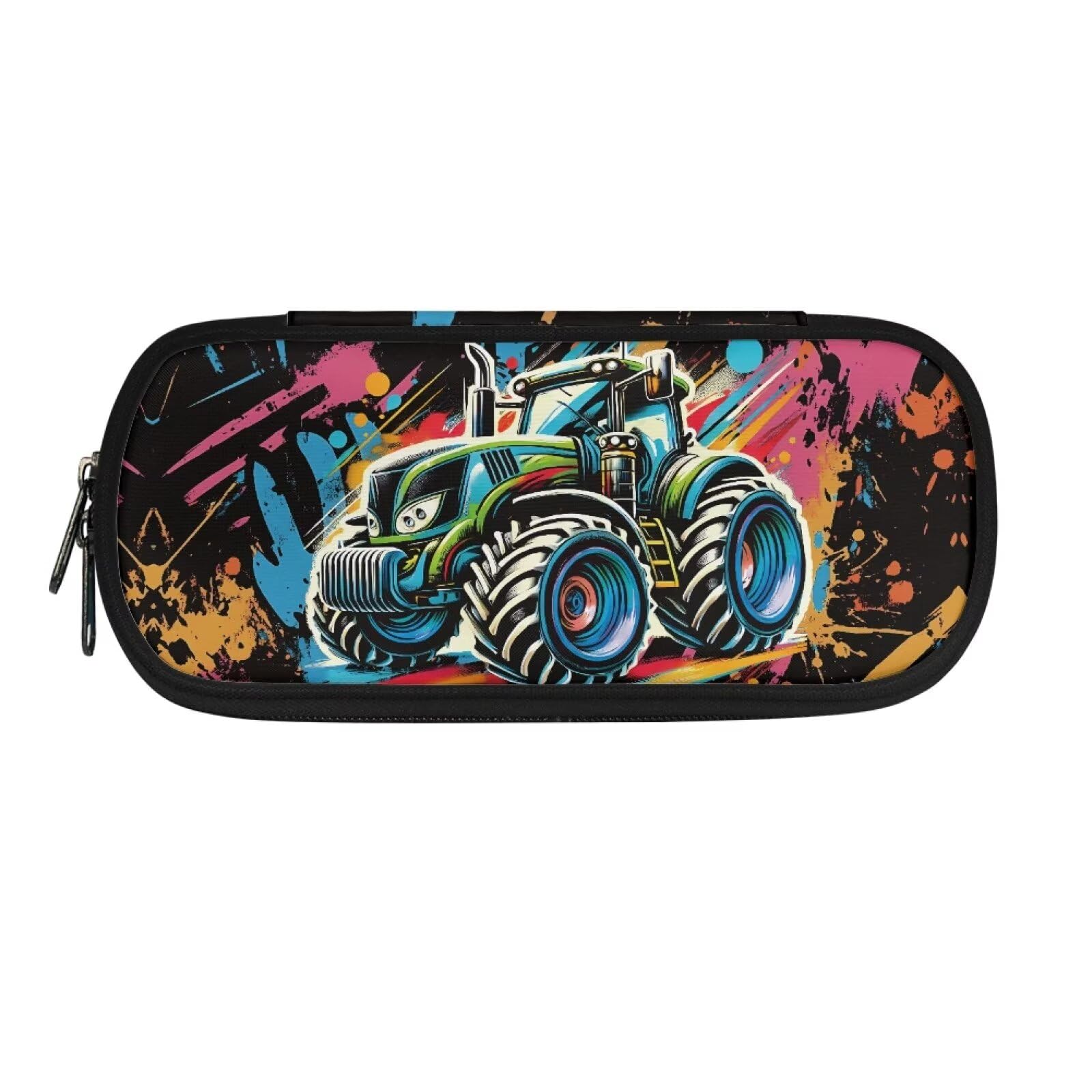 HUGS IDEA Graffiti Monster Tractor Pencil Case for Boys Durable Zipper Penicl Case with Multi Compartments Kid Boys Girls School Supplies Stationery Organizer Pouch Bag