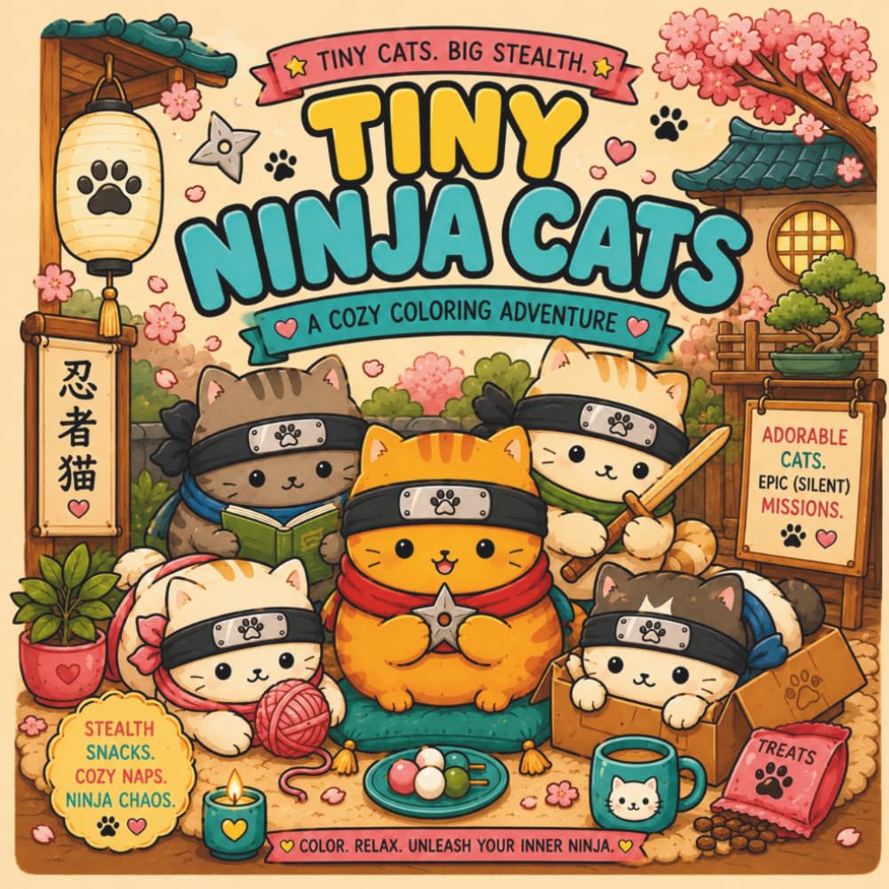 Tiny Ninja Cats: A Cozy Coloring Adventure (Cozy Cat Chaos Collection)