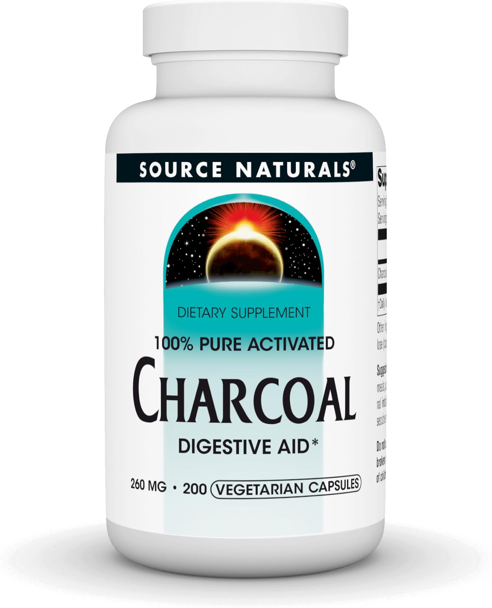 Source Naturals 100% Pure Activated Charcoal 260mg, 200 Capsules
