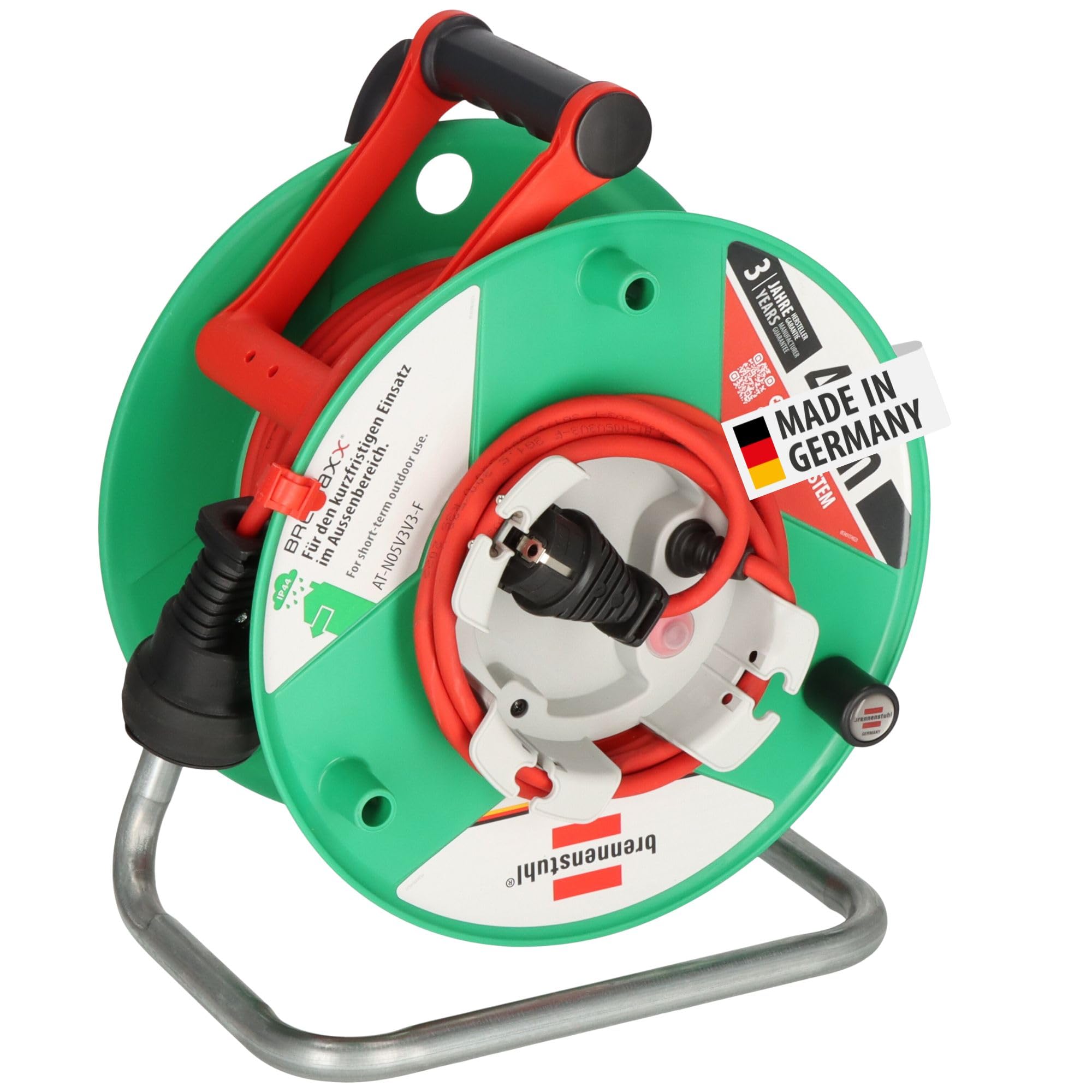 Brennenstuhl Garant G Bretec IP44 Gartenkabeltrommel (Kabeltrommel für Rasenmäher mit 38+2m Kabel in rot, Spezialkunststoff, kurzfristiger Einsatz im Außenbereich, Made in Germany)