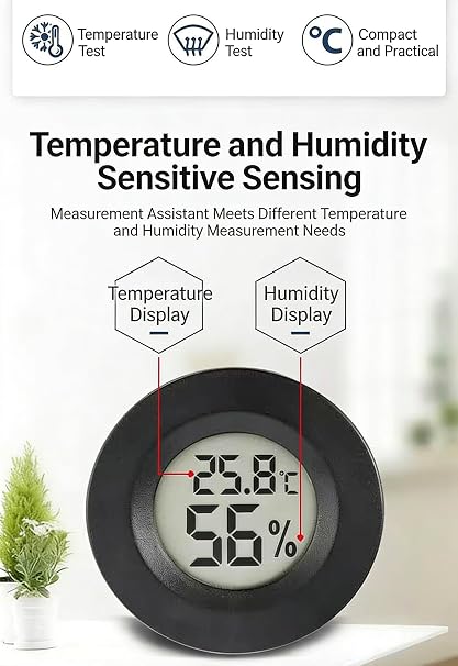 Digital Hygrometer Thermometer, Indoor Room Thermometer & Humidity Meter, Mini LCD Temperature Humidity Gauge Moisture Meter for Home Office Babyroom Greenhouse Humidor (Black)