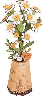 rowood 3D Puzzle Wooden Flower,DIY Flower Building Block Set Craft Kit,Mother's Day/Valentine's Day/Teacher's Day/Thanksgiving/Christmas/Birthday Gift for Mom/Grandma-Chamomile