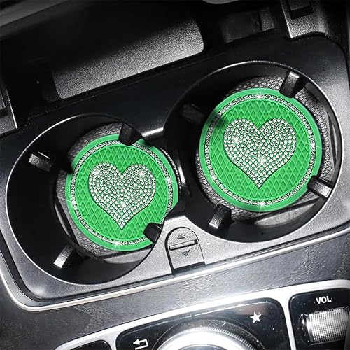 Miniatura 6 de AICEL Posavasos para automóvil con diseño de corazón, 2 unidades, universales, de 2.75 pulgadas, con diamantes de imitación brillantes,