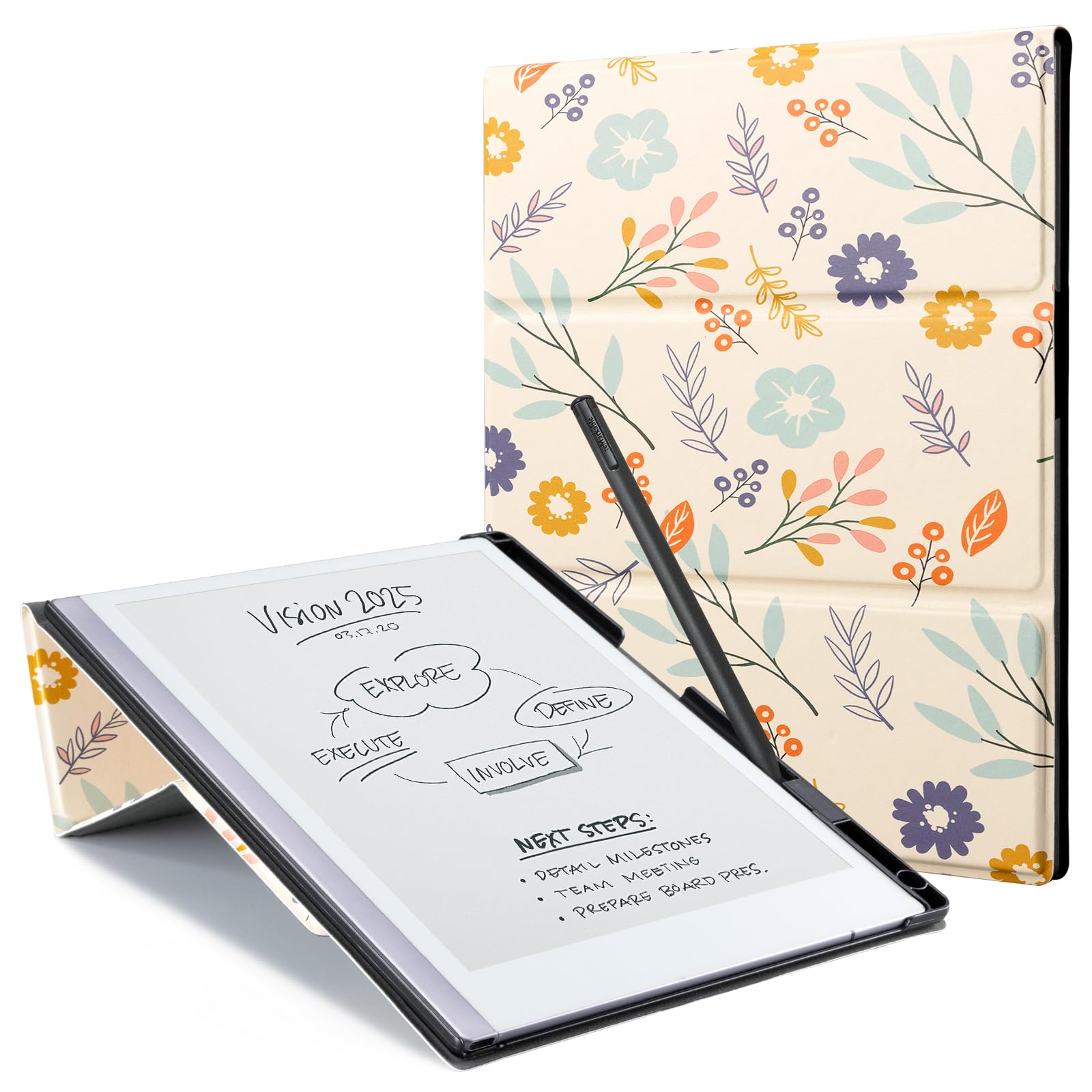 CoBak Case for Remarkable 2 -with Pen Holder and Multi-Angle Foldable Stand Feature -A Remarkable 2 Case with Pen Holder for The Remarkable 2 Paper Tablet***Light Green-Flower