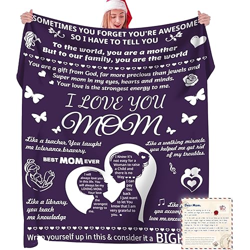 Gifts for Mom Blanket Birthday Gifts for Mom, Soft Throw Mother Blankets for Mom Gifts from Daughter Son, Christmas Valentines Day Blanket Gifts for Mom(Purple, 50''x70'')