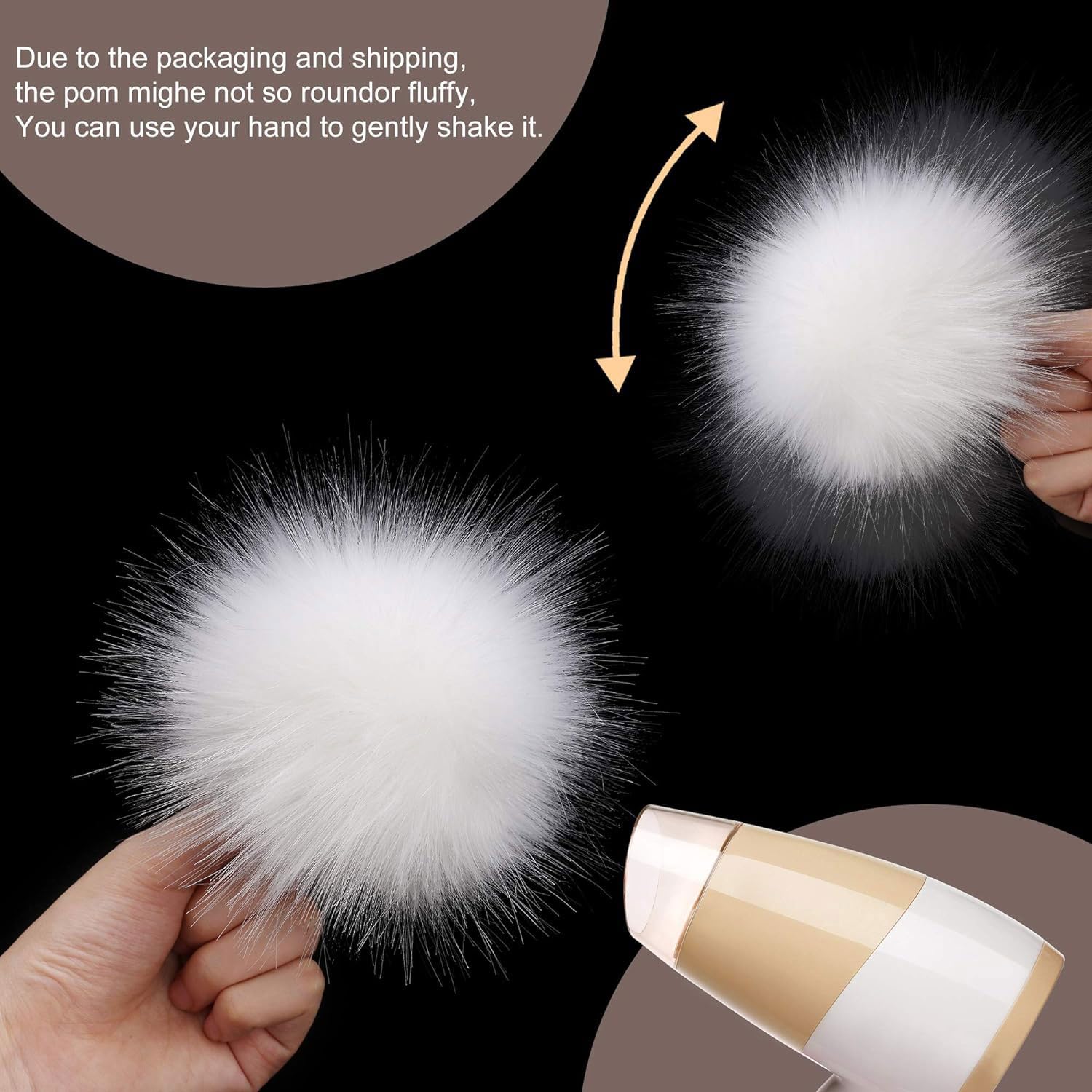 Produktbild von Benyong 12 Stück Kunstfell Bommel Für Mützen Kaufen 8CM/10CM/12CM/14CM Fellbommel Mützenbommel Fellpompon Mit Elastischer Schlaufe Für Hüte Schuhe