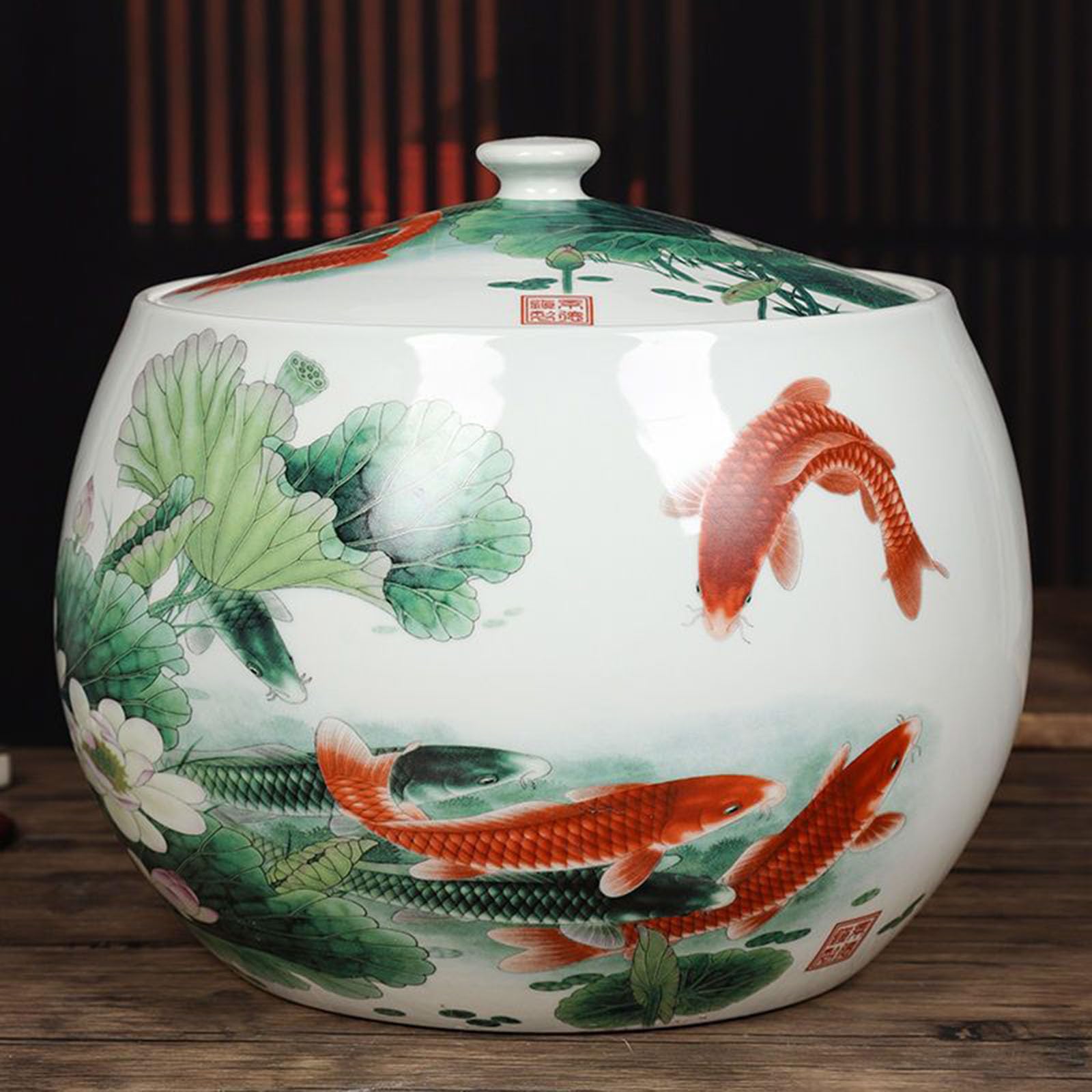 Chinese ceramic rice jar, ceramic rice jar with lid, ceramic rice bucket, household ceramic rice container, grain dispenser, airtight ceramic rice bin, airtight storage container for food storage