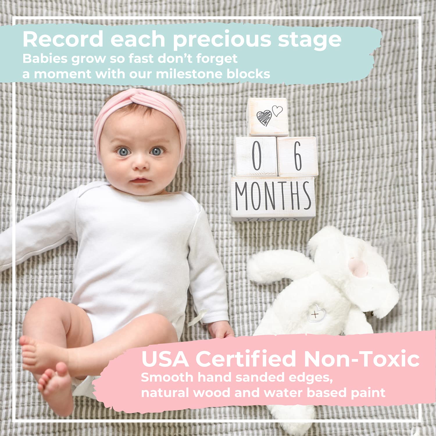 Wooden Milestone Blocks for Baby Boy & Girl Gender Neutral Daily